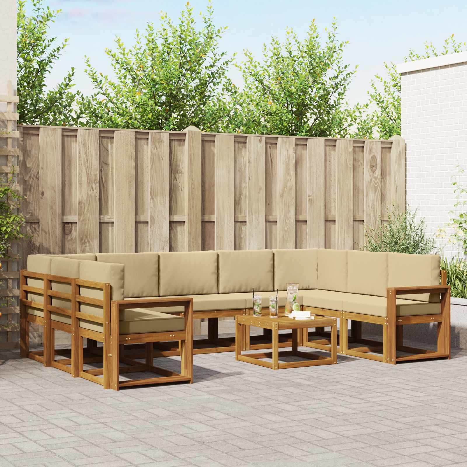 Set vanjskih sofa s jastukom 10 pcs Prirodna i bež