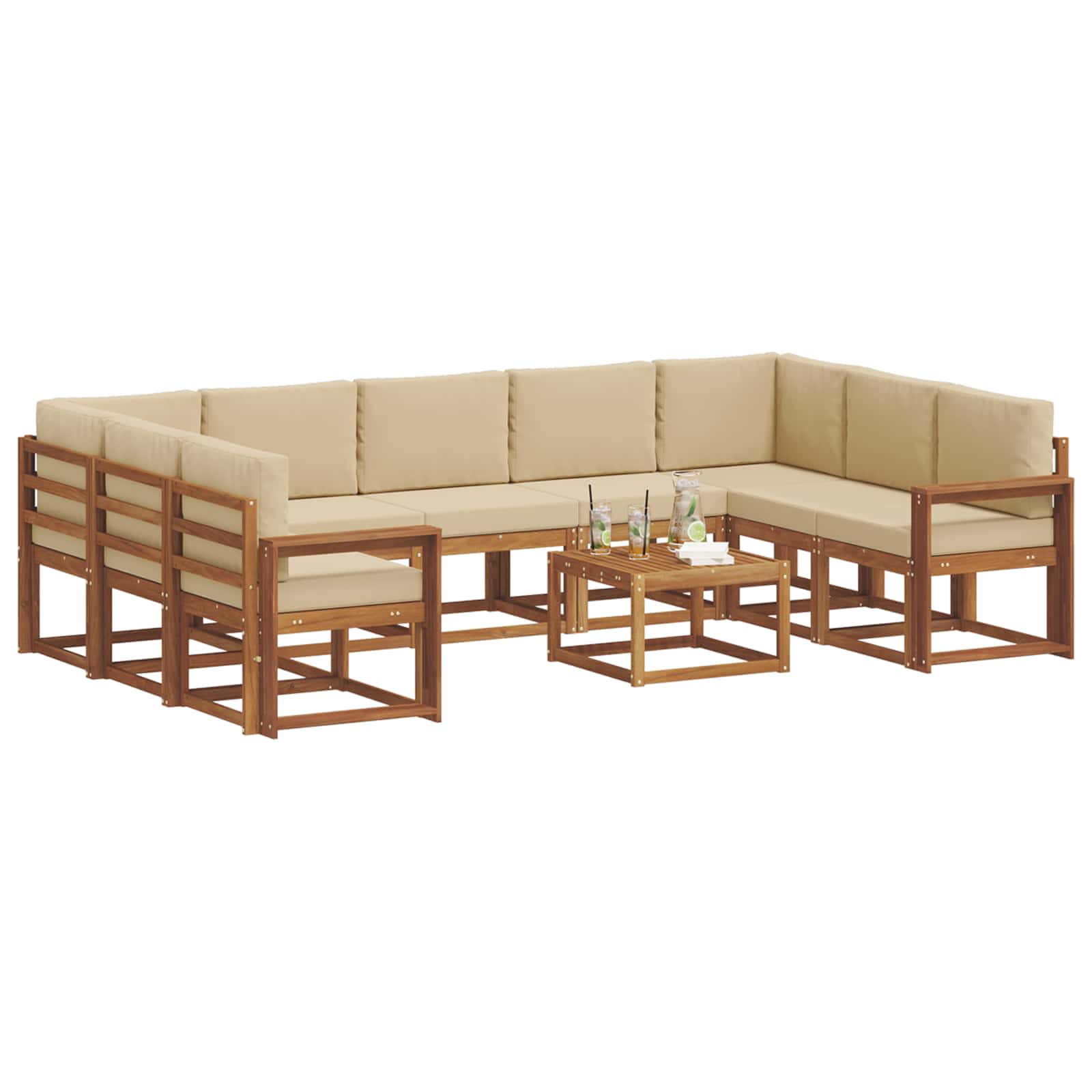 Set vanjskih sofa s jastukom 10 pcs Prirodna i bež