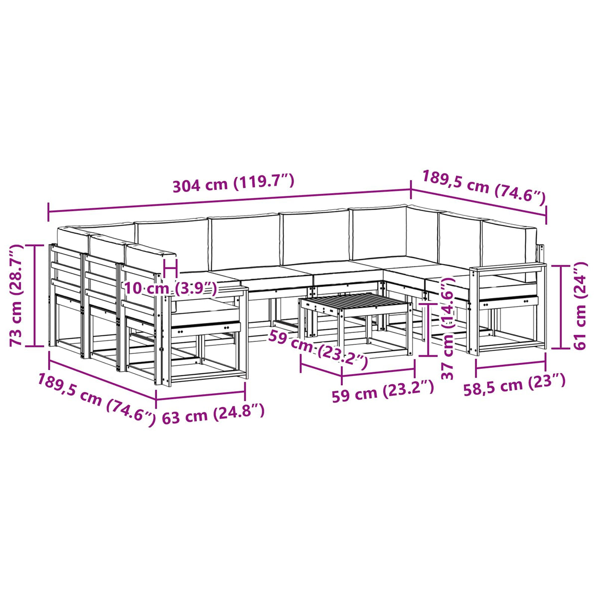 Set vanjskih sofa s jastukom 10 pcs Prirodna i bež