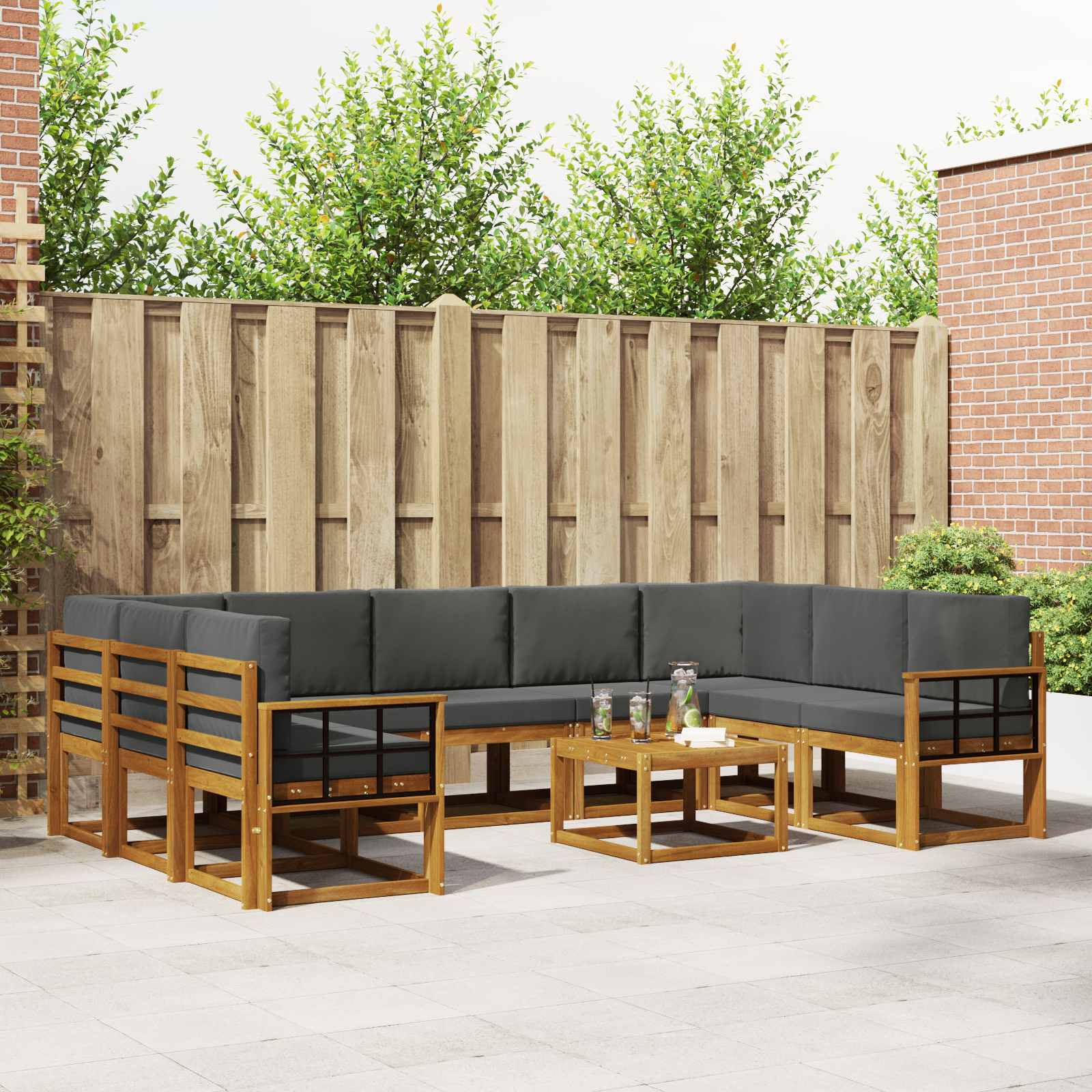 Set vanjskih sofa s jastukom 10 pcs Prirodna i antracit