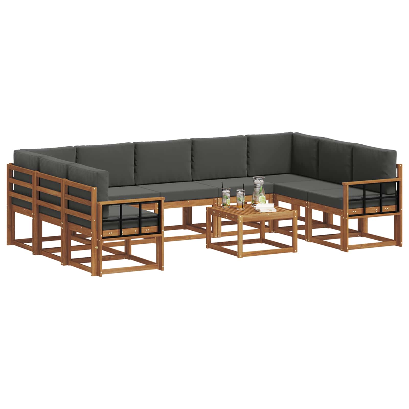 Set vanjskih sofa s jastukom 10 pcs Prirodna i antracit