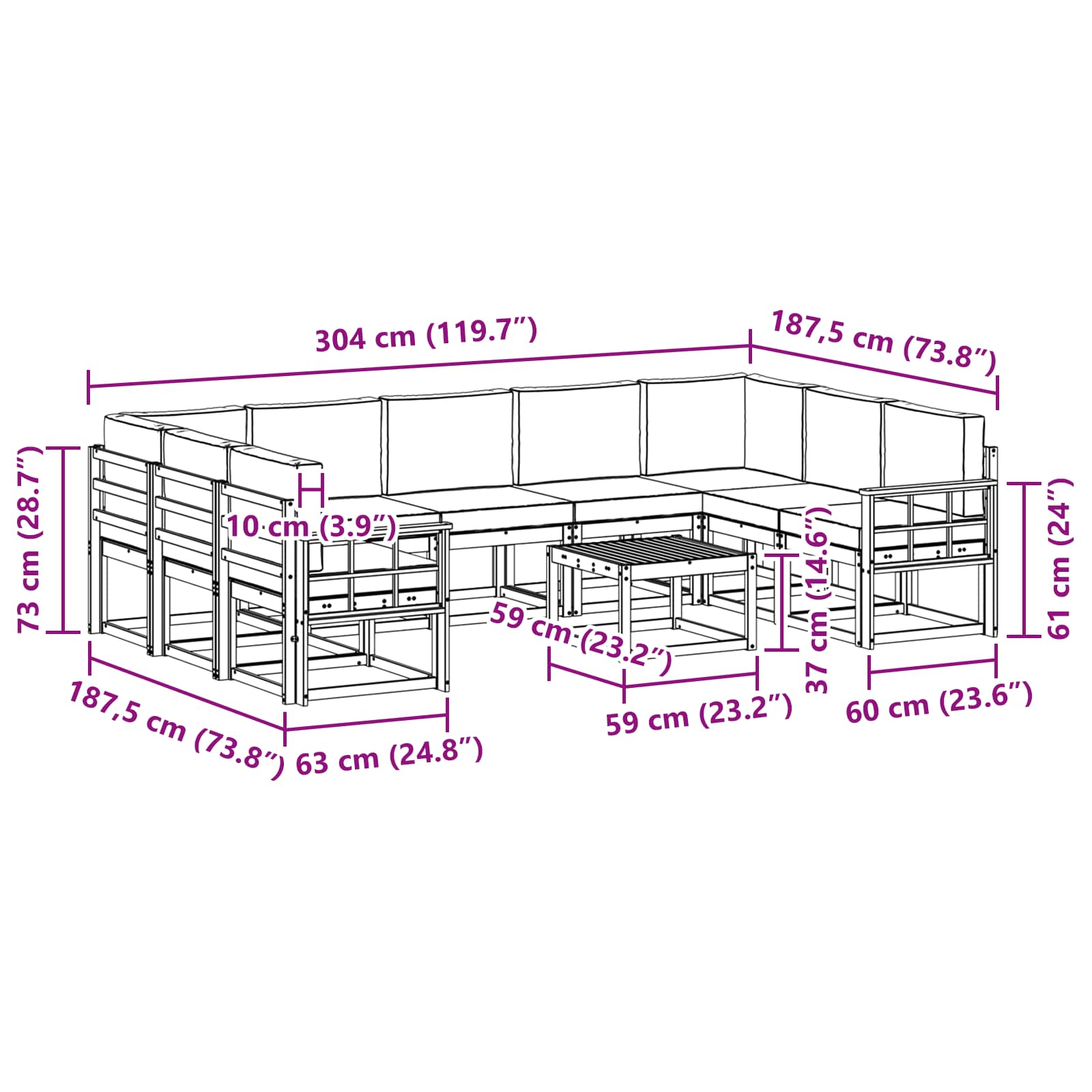 Set vanjskih sofa s jastukom 10 pcs Prirodna i antracit