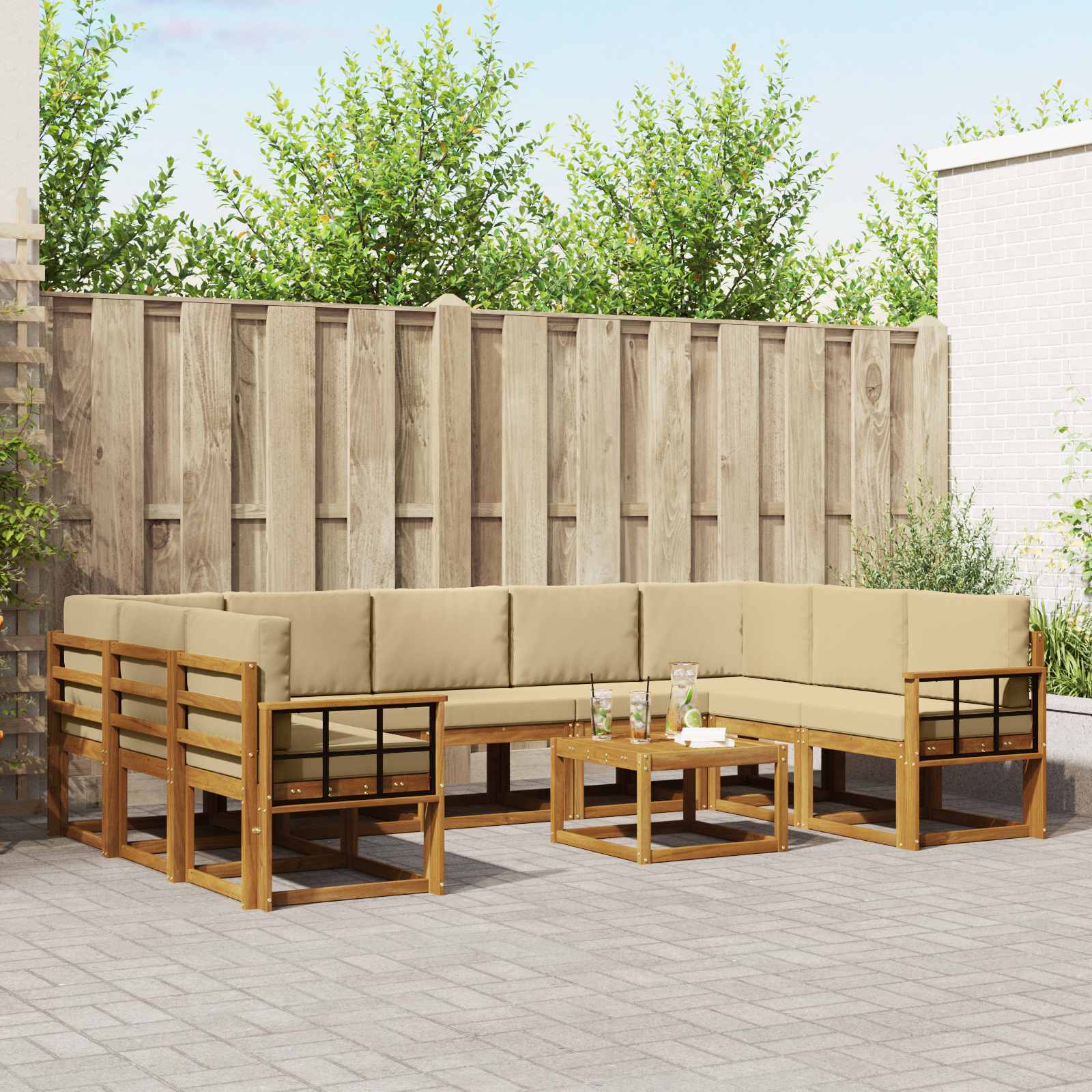 Set vanjskih sofa s jastukom 10 pcs Prirodna i bež