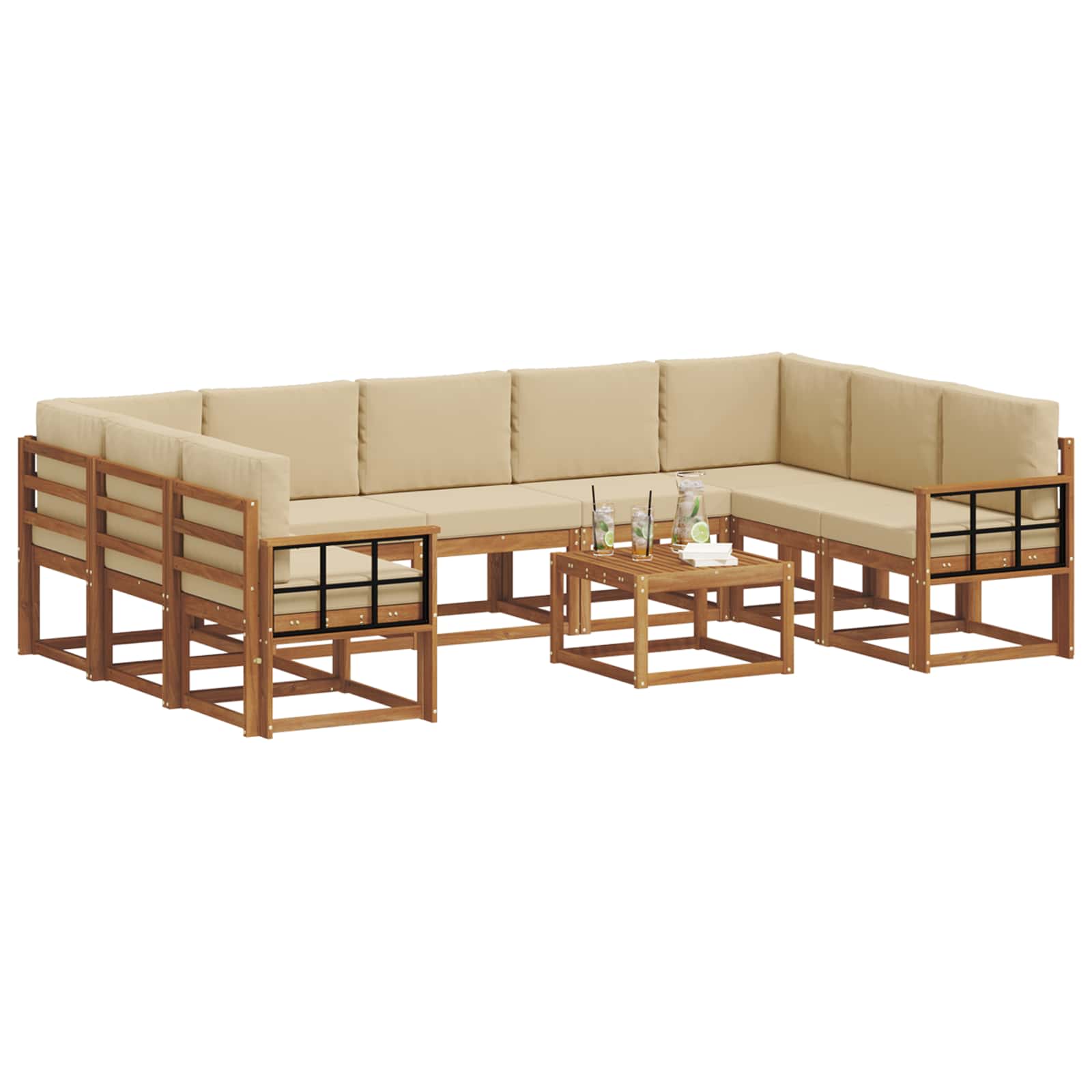 Set vanjskih sofa s jastukom 10 pcs Prirodna i bež