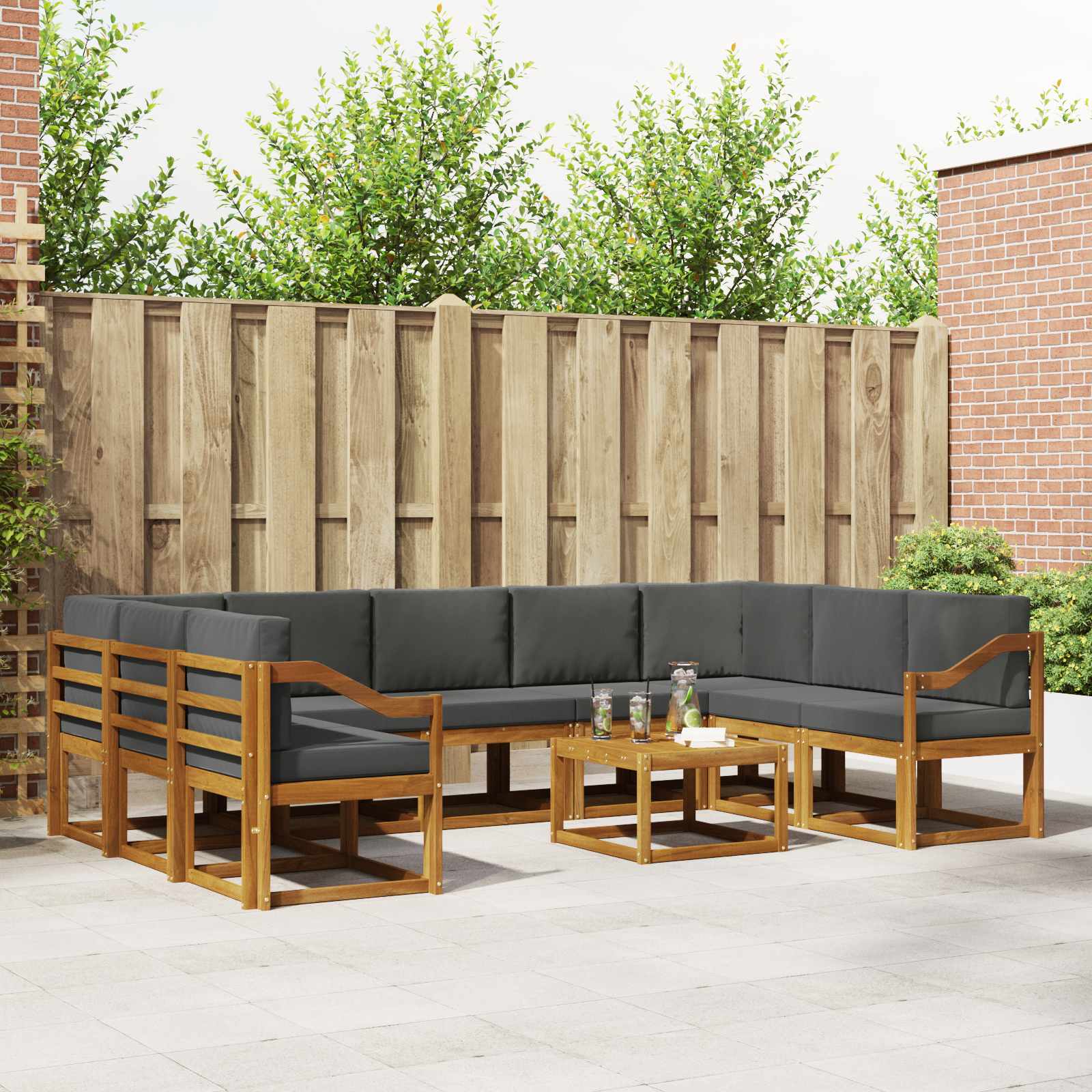 Set vanjskih sofa s jastukom 10 pcs Prirodna i antracit