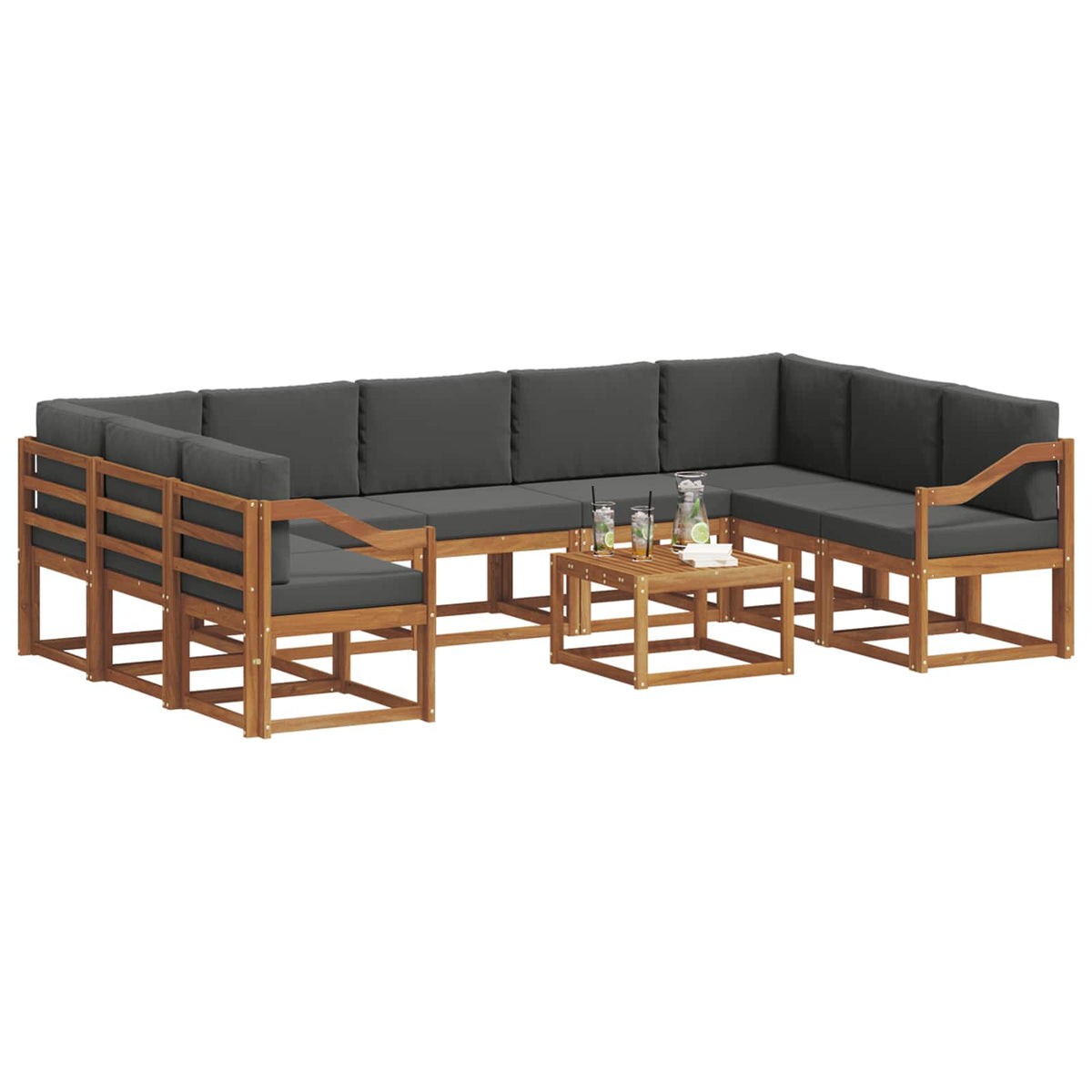 Set vanjskih sofa 10 kom. Prirodna i antracit