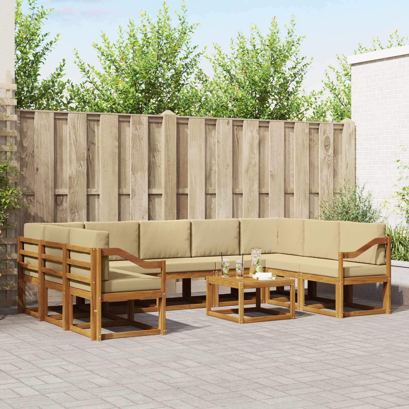 Set vanjskih sofa s jastukom 10 pcs Prirodna i bež