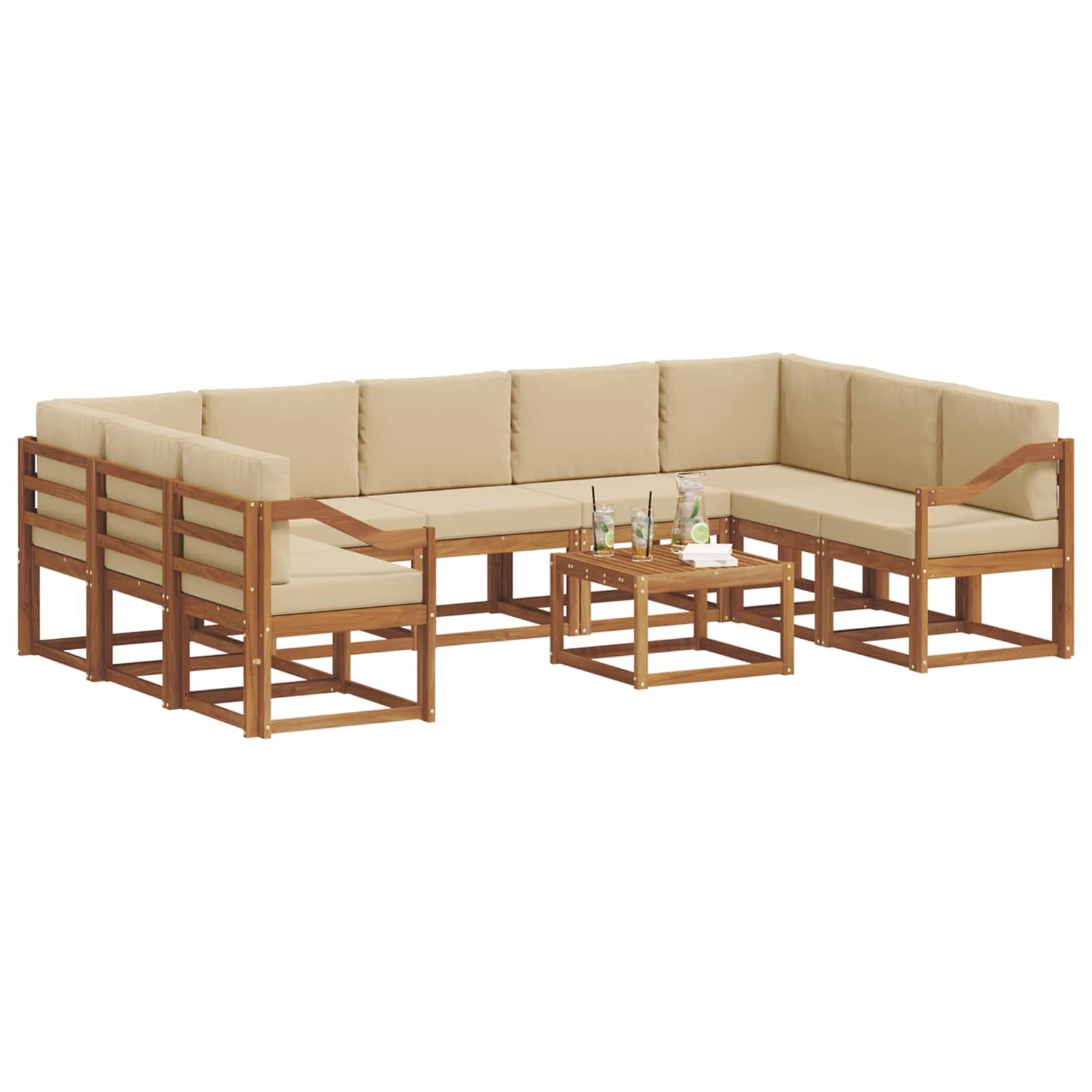 Set vanjskih sofa s jastukom 10 pcs Prirodna i bež