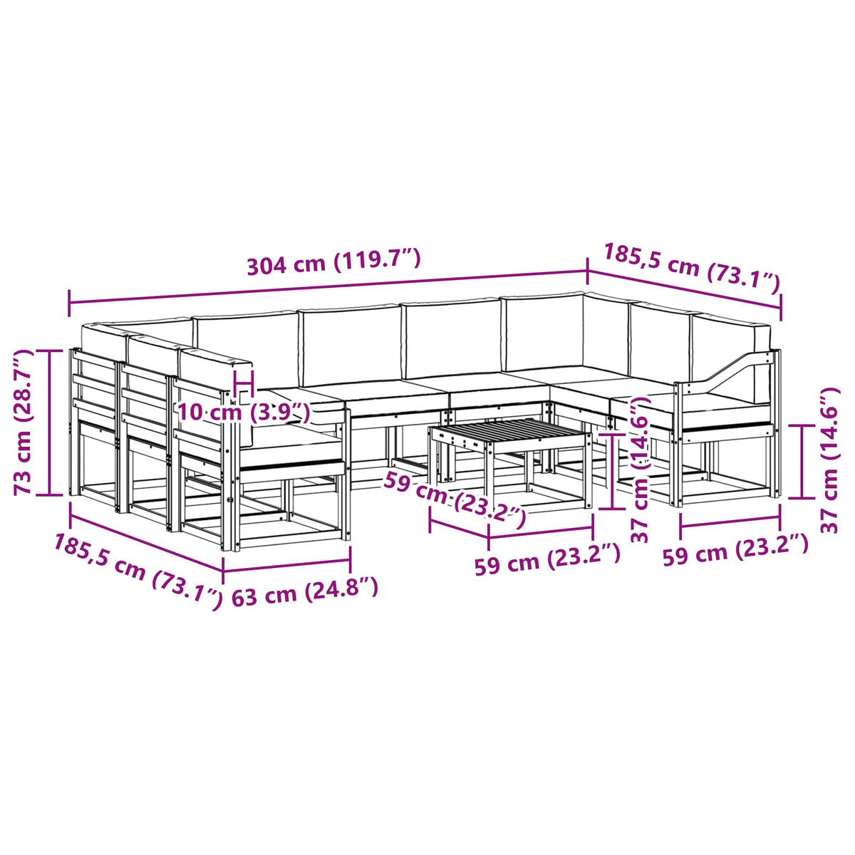 Set vanjskih sofa s jastukom 10 pcs Prirodna i bež