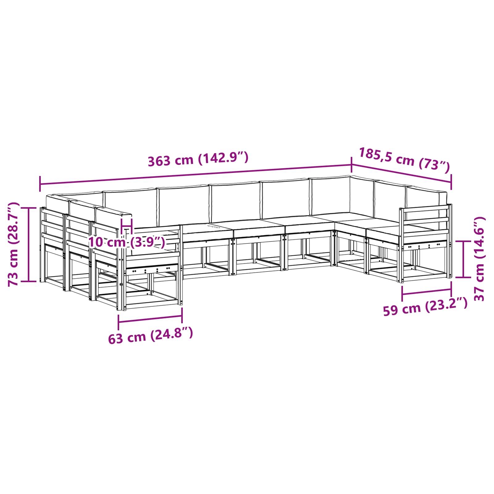 Set vanjskih sofa s jastukom 10 pcs Prirodna i antracit