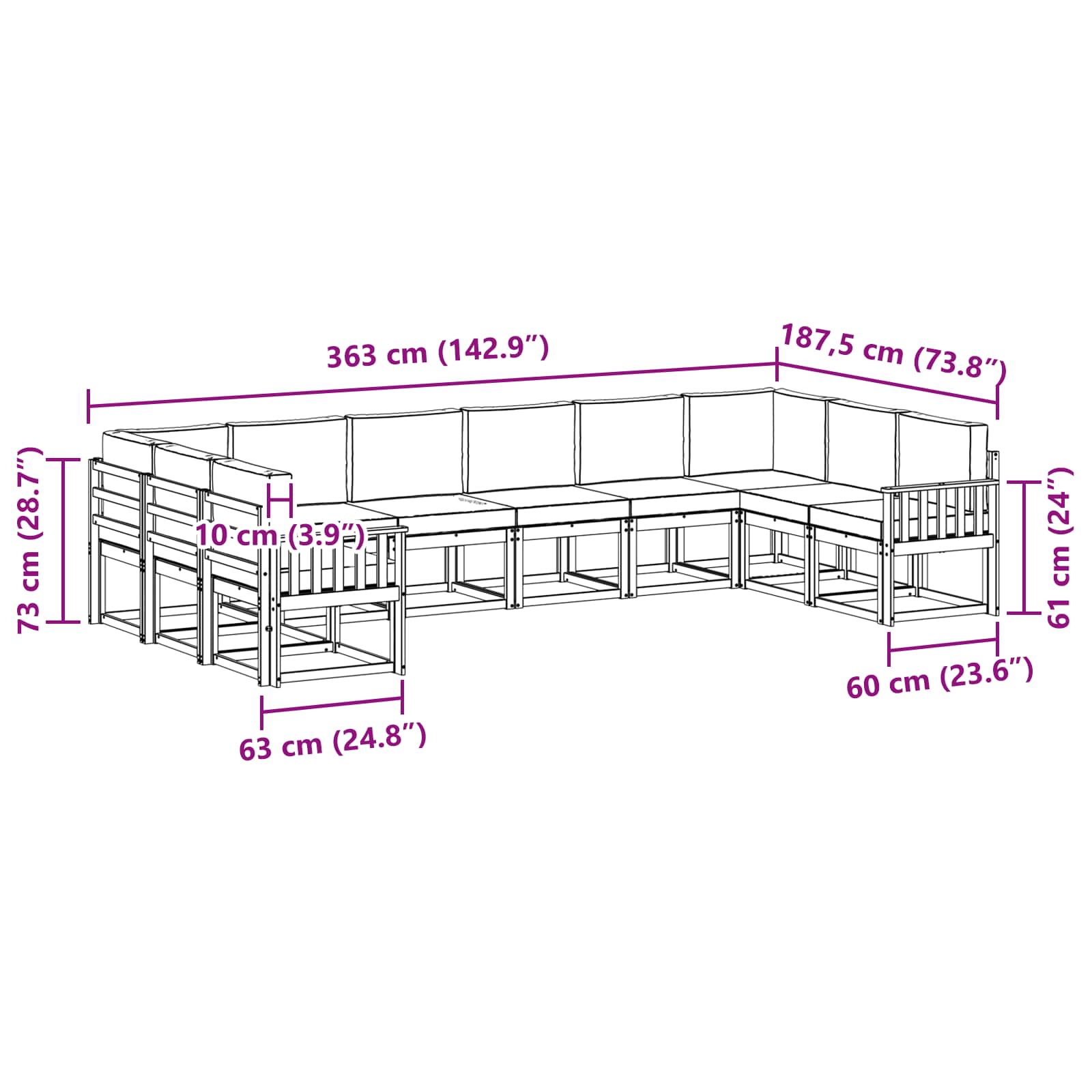 Set vanjskih sofa s jastukom 10 pcs Prirodna i antracit