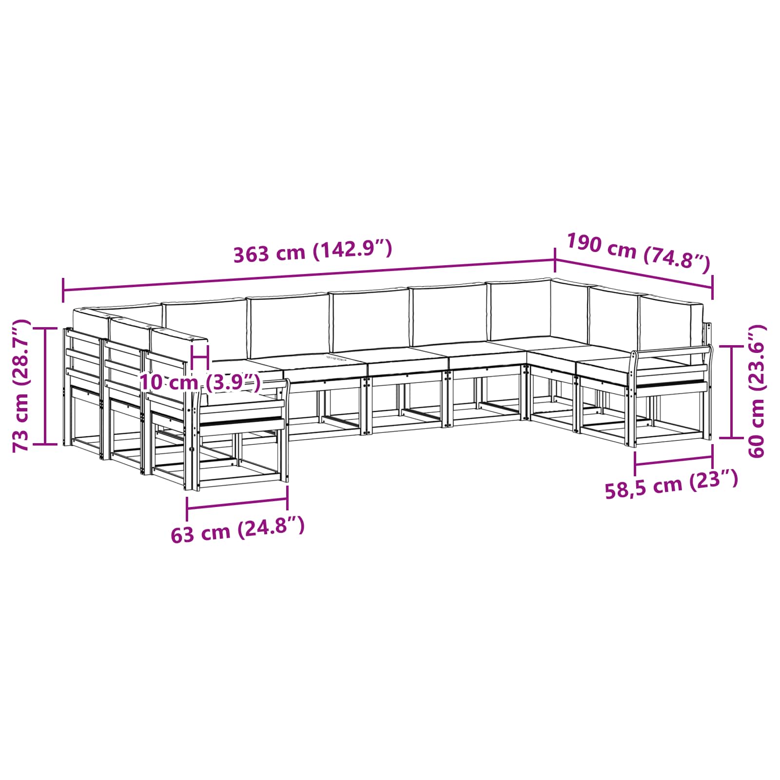 Set vanjskih sofa s jastukom 10 pcs Prirodna i antracit