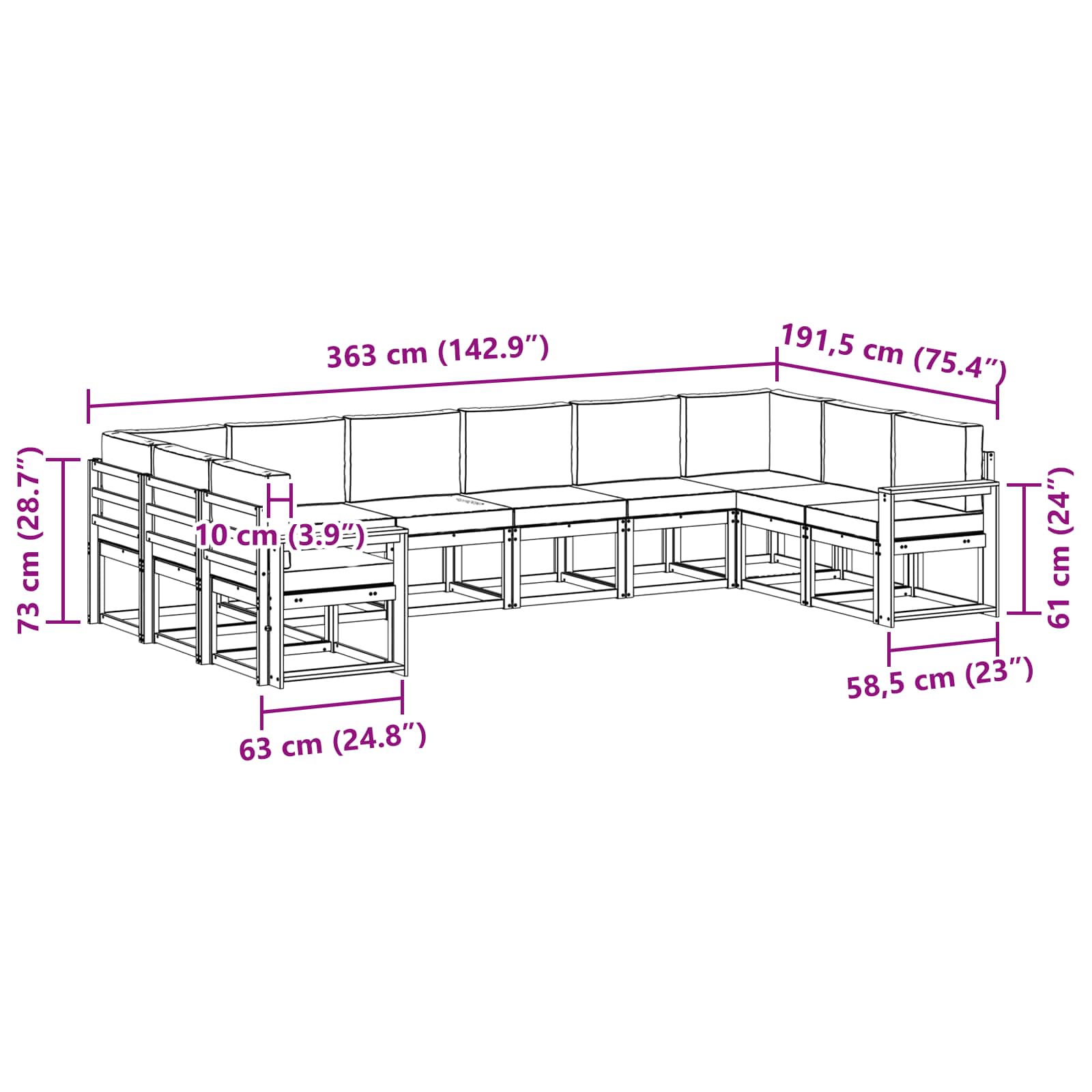 Set vanjskih sofa s jastukom 10 pcs Prirodna i antracit