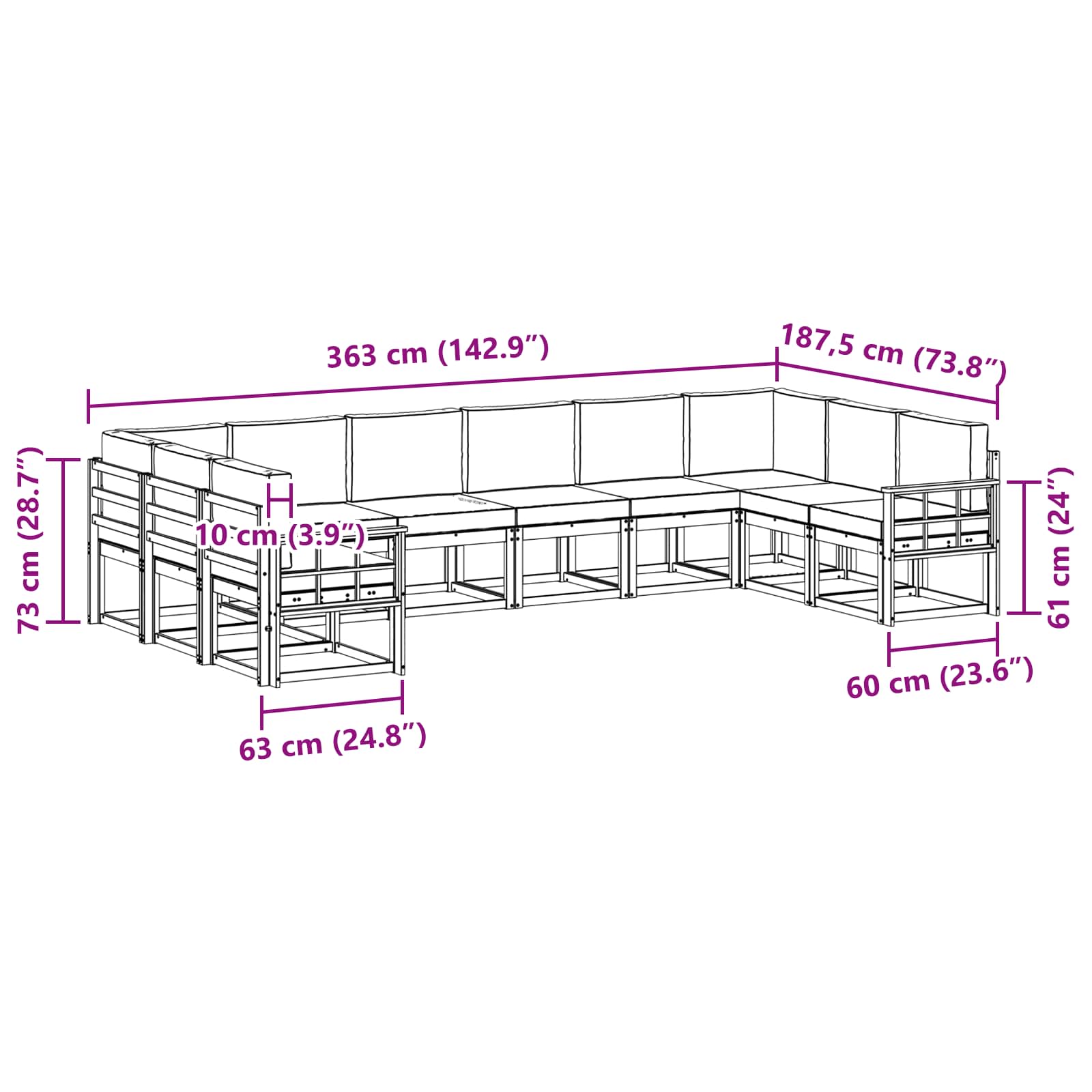 Set vanjskih sofa s jastukom 10 pcs Prirodna i antracit