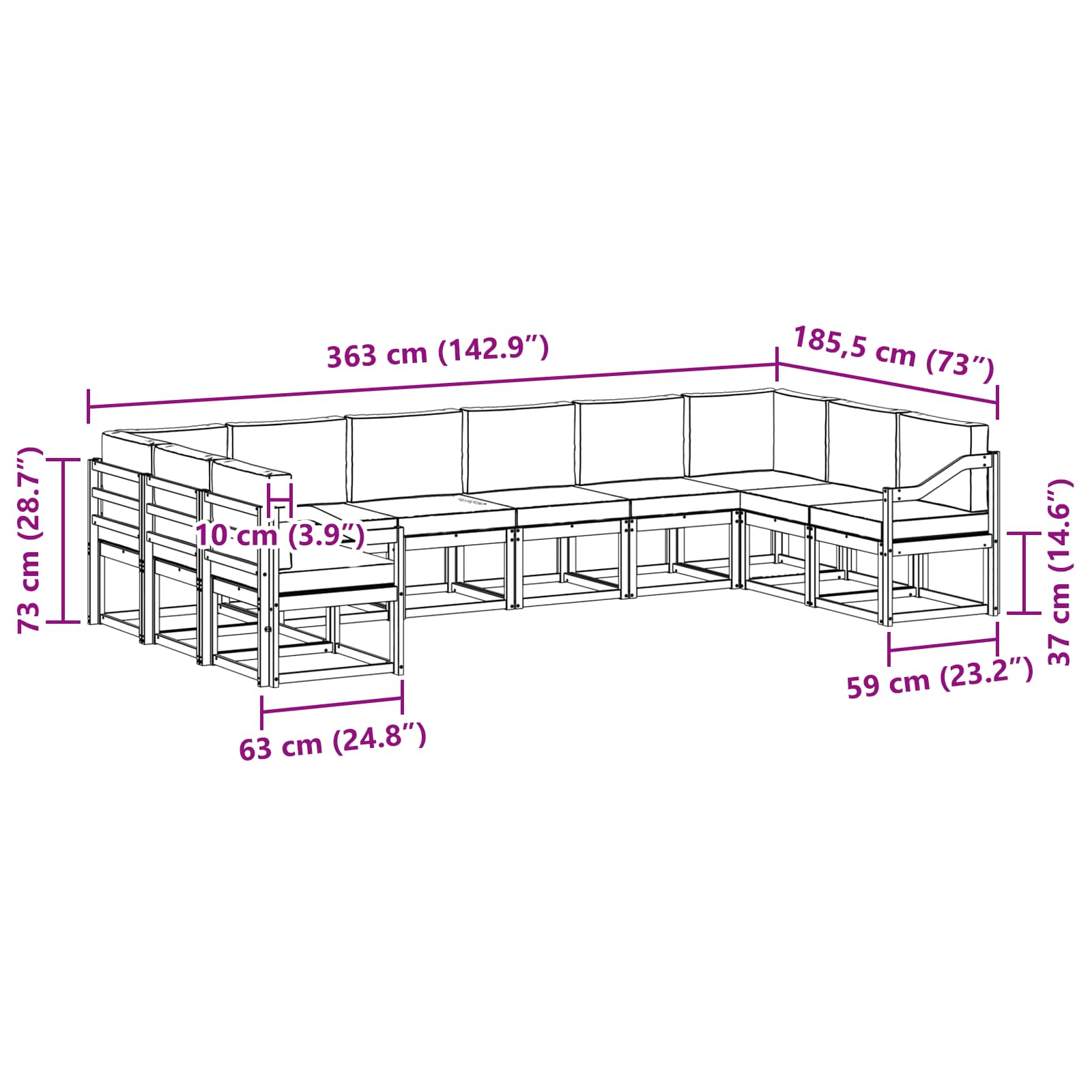 Set vanjskih sofa s jastukom 10 pcs Prirodna i antracit