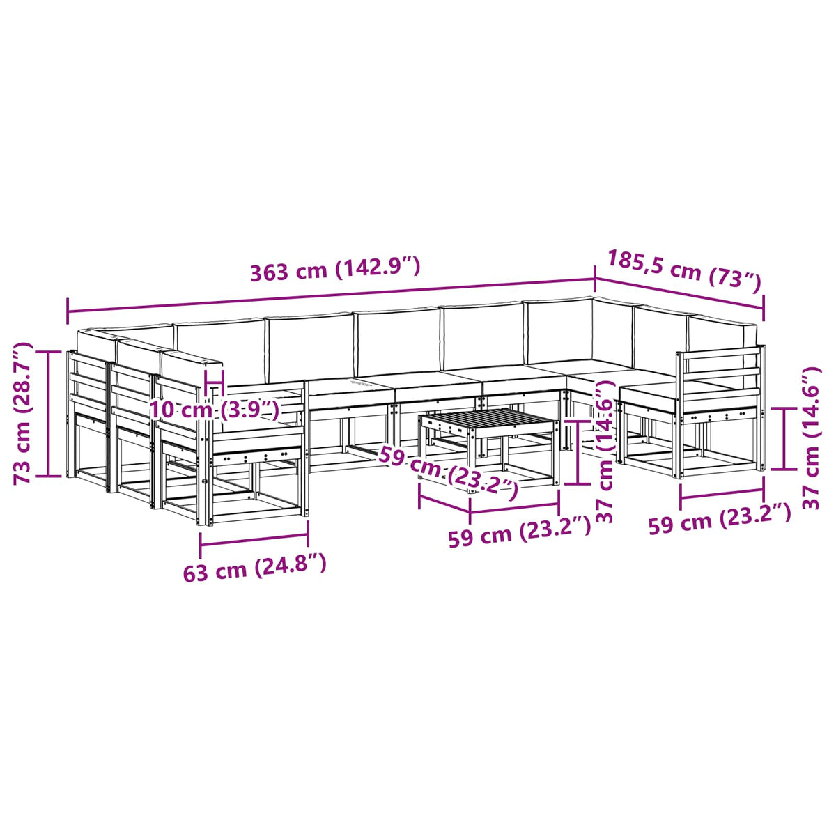 Set vanjskih sofa s jastukom 11 pcs Prirodna i antracit