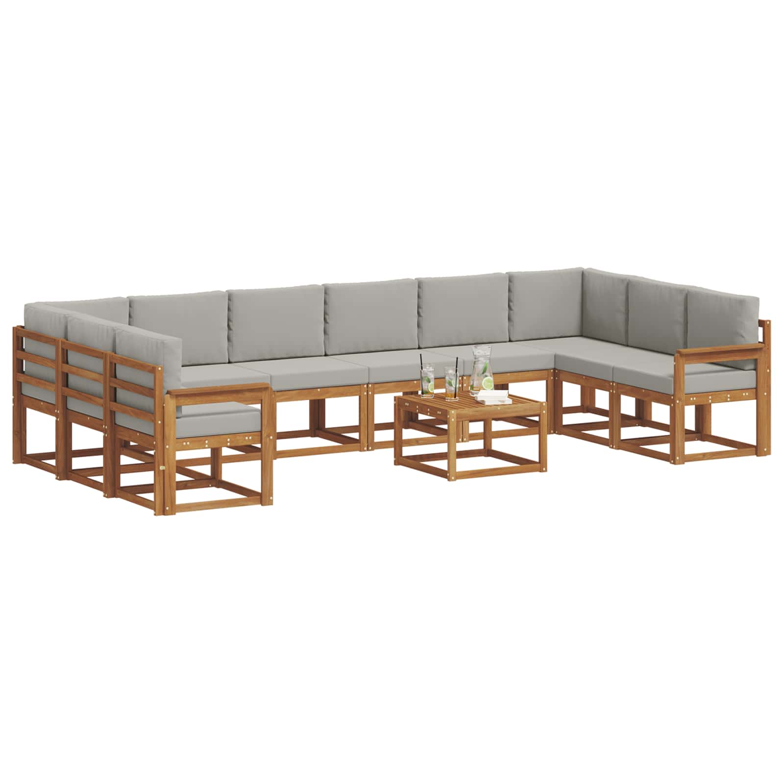 Set vanjskih sofa s jastukom 11 pcs Prirodna i svijetlo siva
