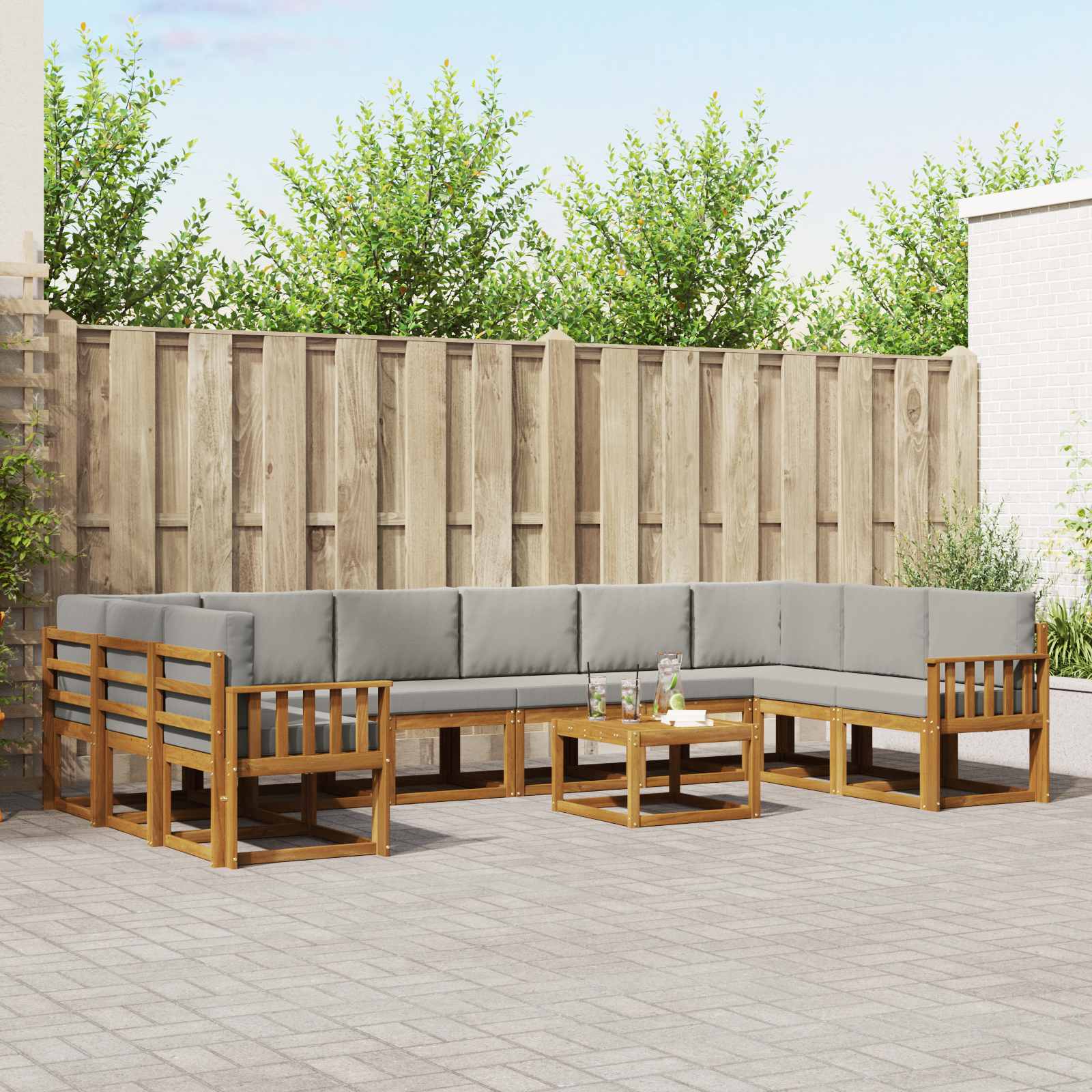 Set vanjskih sofa s jastukom 11 pcs Prirodna i svijetlo siva
