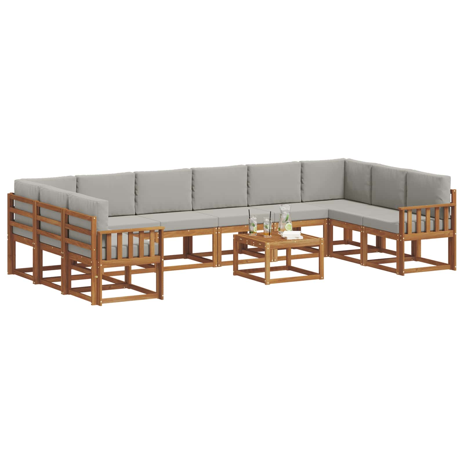 Set vanjskih sofa s jastukom 11 pcs Prirodna i svijetlo siva