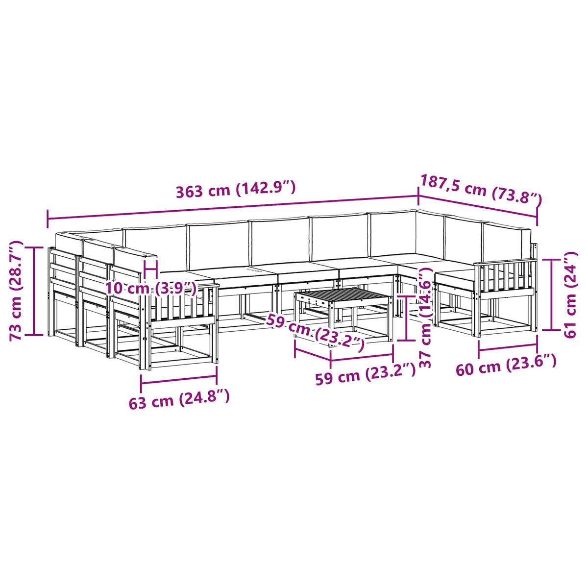 Set vanjskih sofa s jastukom 11 pcs Prirodna i antracit