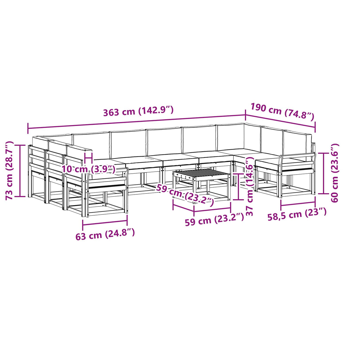Set vanjskih sofa 11 kom. Prirodna i krem