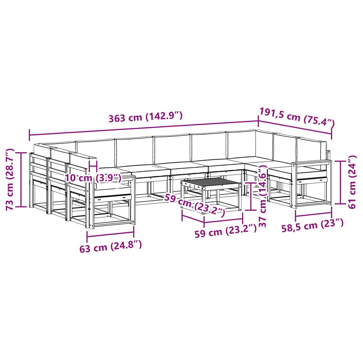 Set vanjskih sofa s jastukom 11 pcs Prirodna i antracit