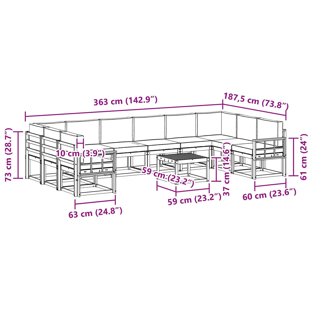 Set vanjskih sofa s jastukom 11 pcs Prirodna i bež
