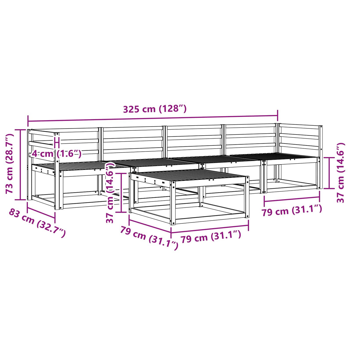 Set vanjskih sofa 5 pcs Prirodna Čvrsto drvo akacije