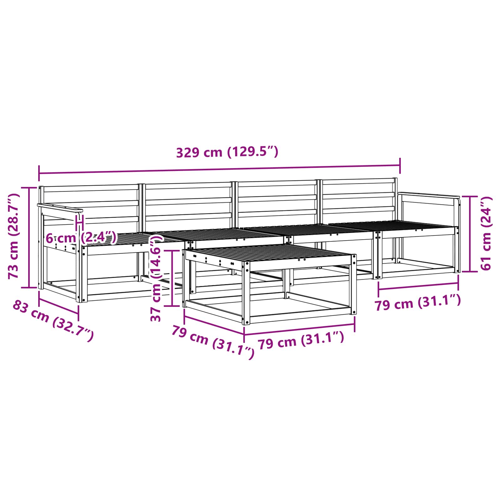 Set vanjskih sofa 5 pcs Prirodna Čvrsto drvo akacije