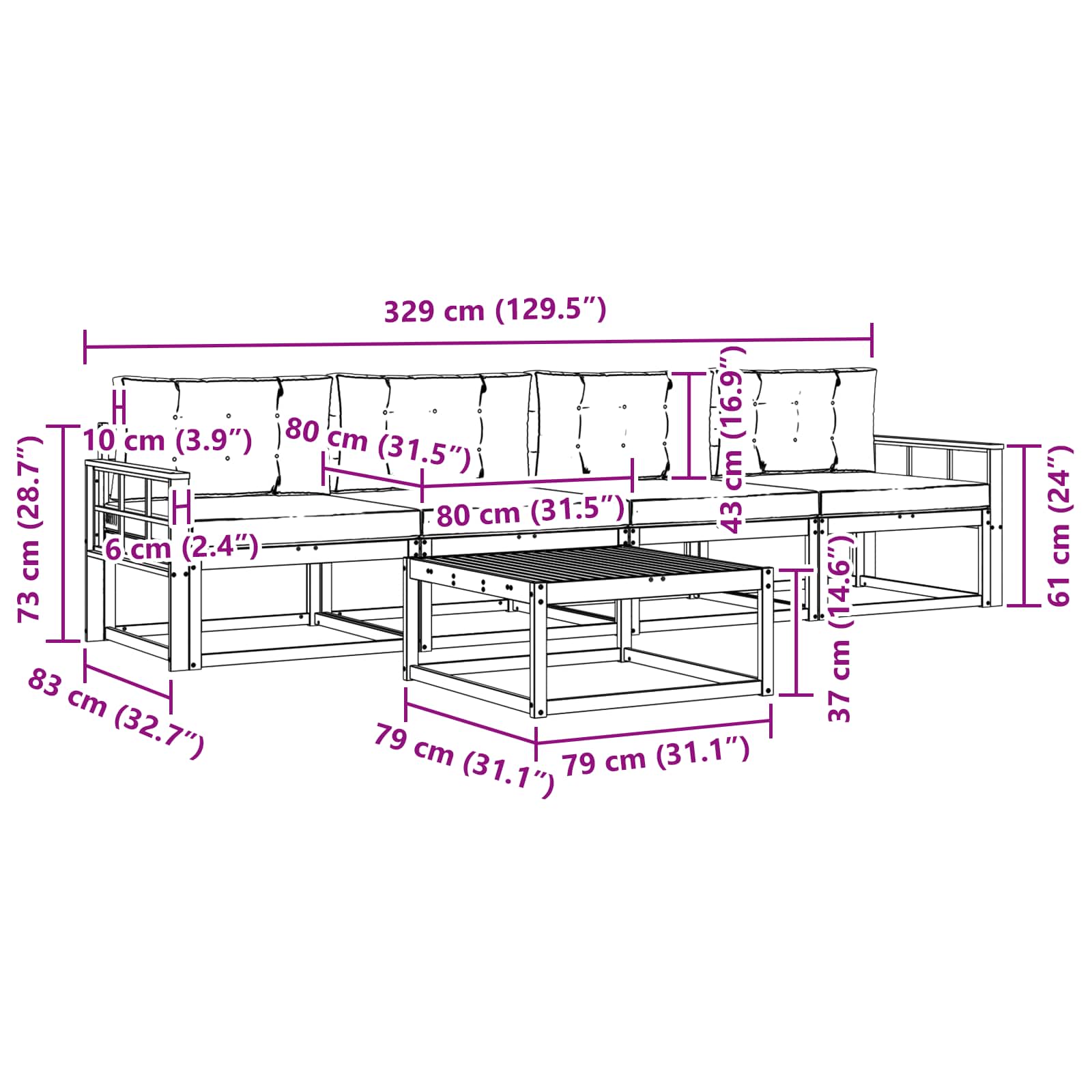 Set vanjskih sofa 5 pcs Prirodna i svijetlo siva