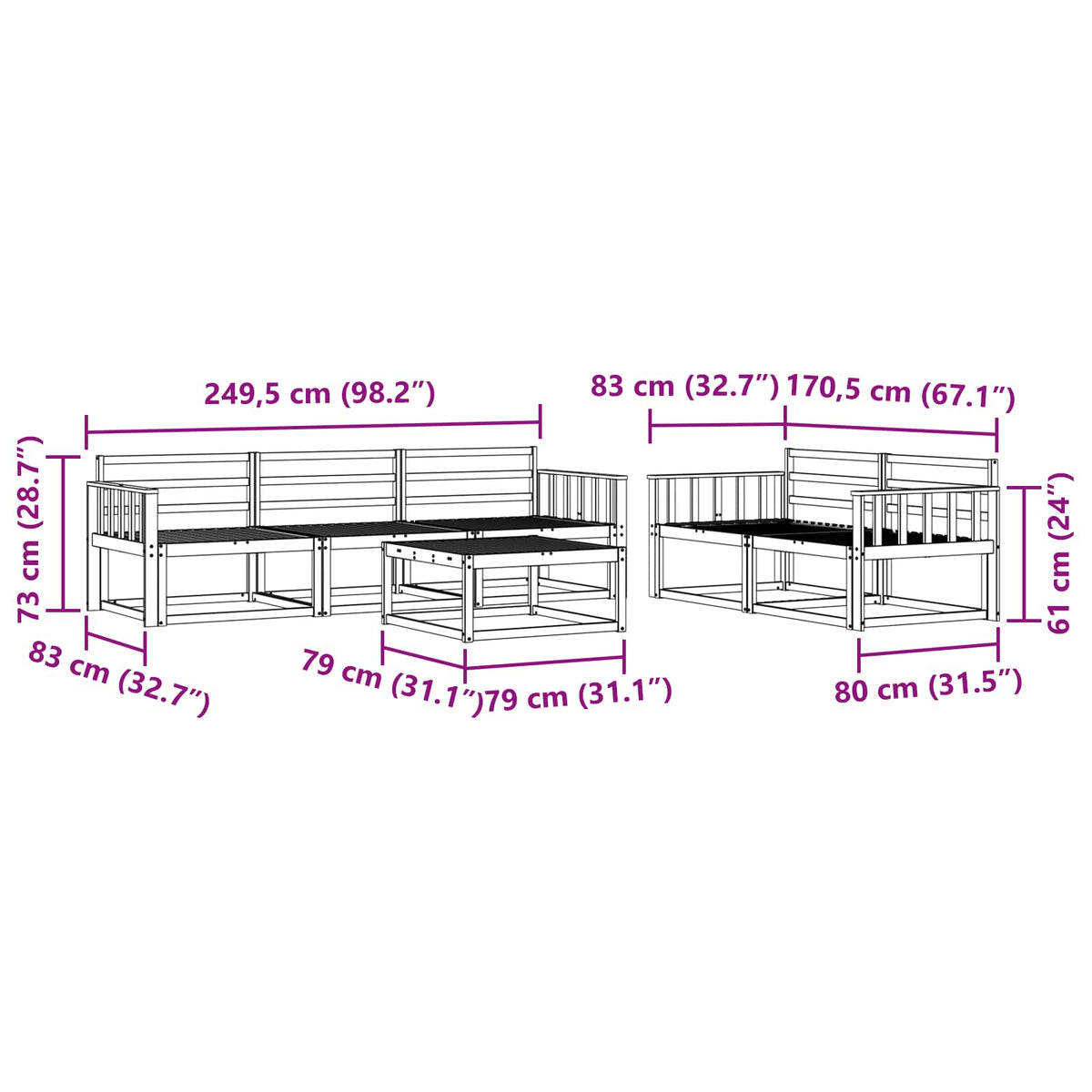 Set vanjskih sofa 6 pcs Prirodna Čvrsto drvo akacije