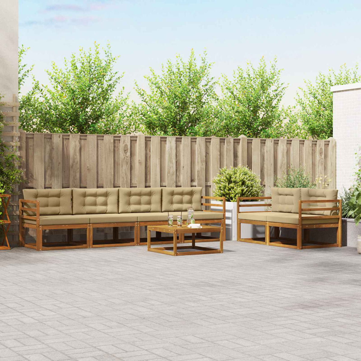 Set vanjskih sofa s jastukom 7 pcs Prirodna i bež