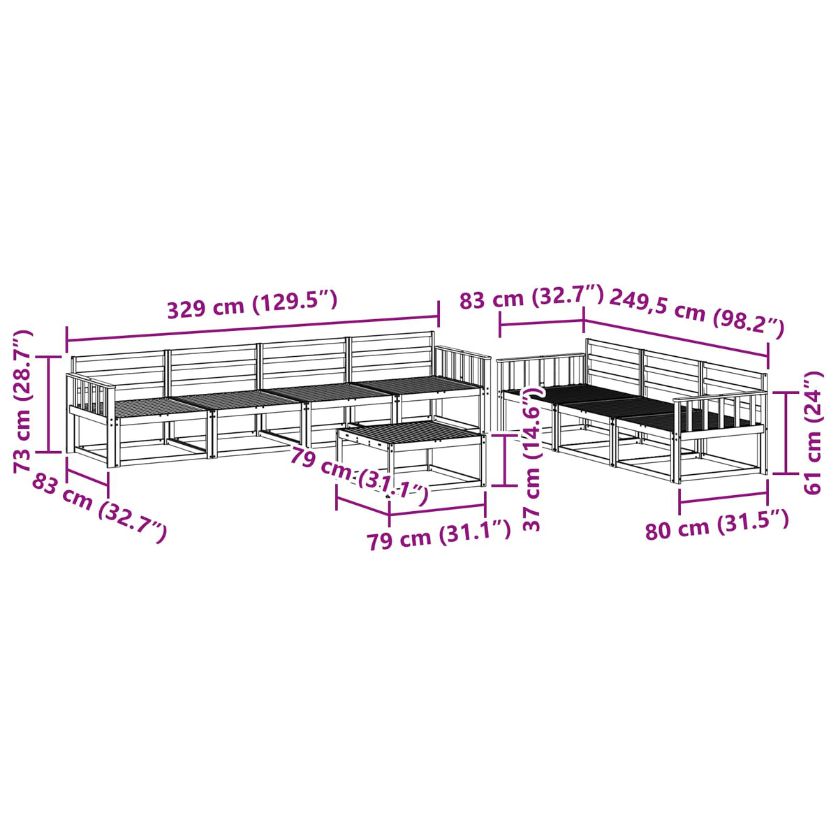 Set vanjskih sofa 8 pcs Prirodna Čvrsto drvo akacije