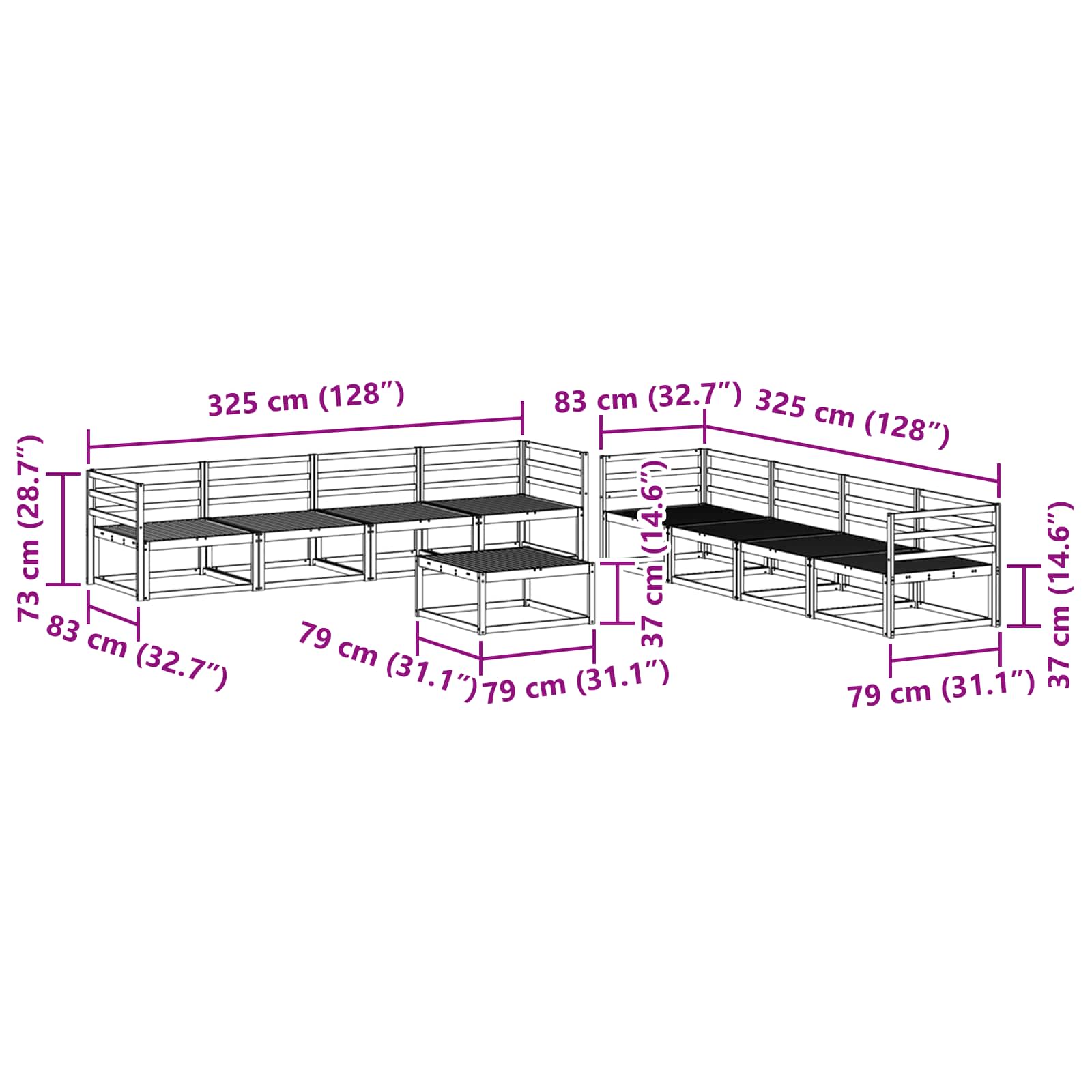 Set vanjskih sofa 9 pcs Prirodna Čvrsto drvo akacije