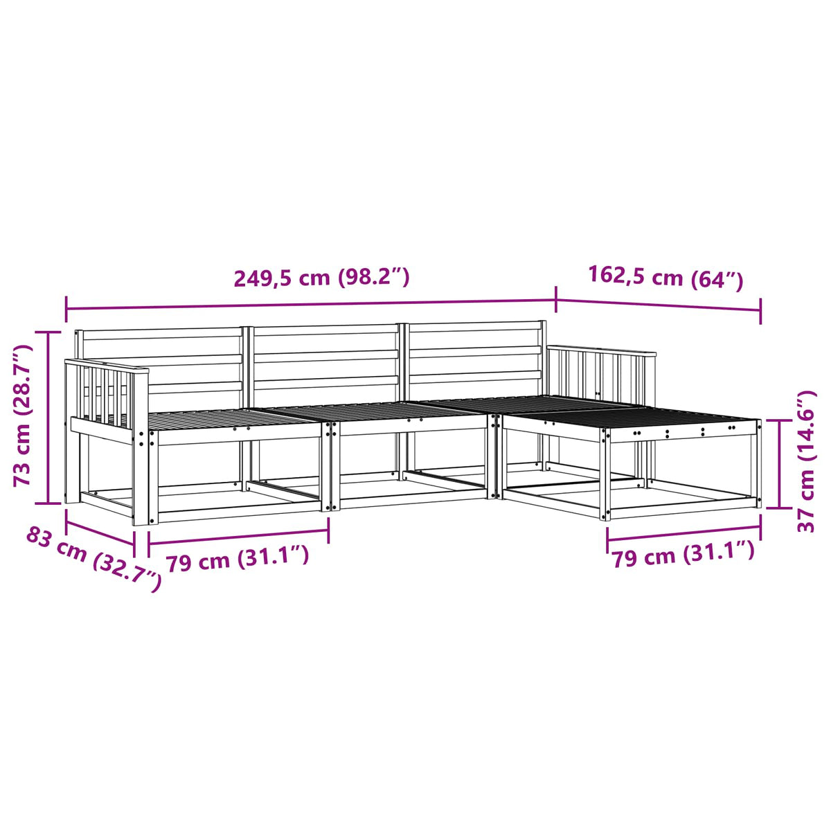 Set vanjskih sofa 4 pcs Prirodna Čvrsto drvo akacije