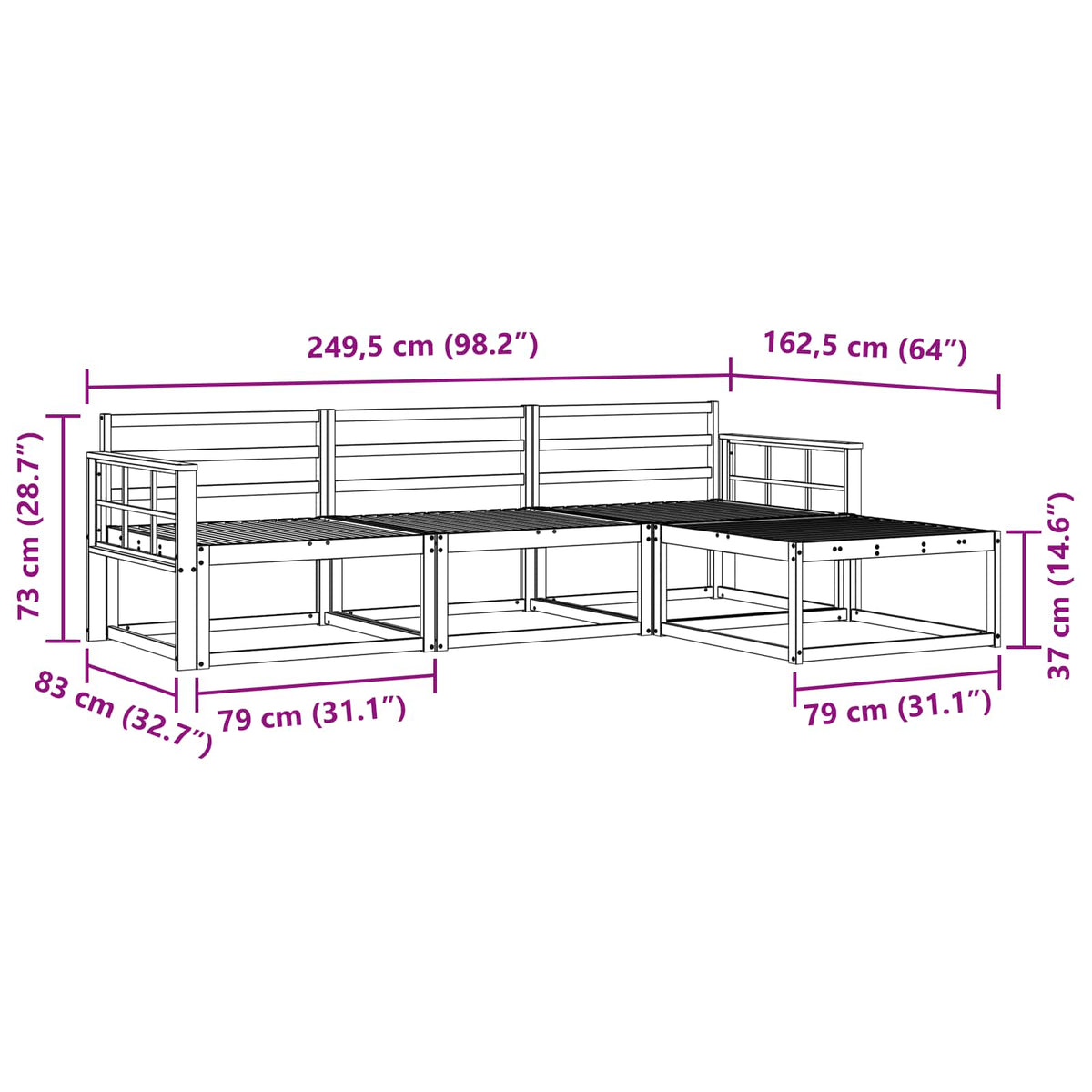 Set vanjskih sofa 4 pcs Prirodna Čvrsto drvo akacije