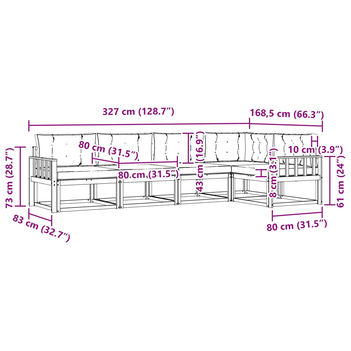 Set vanjskih sofa s jastukom 5 pcs Prirodna i svjetlosiva