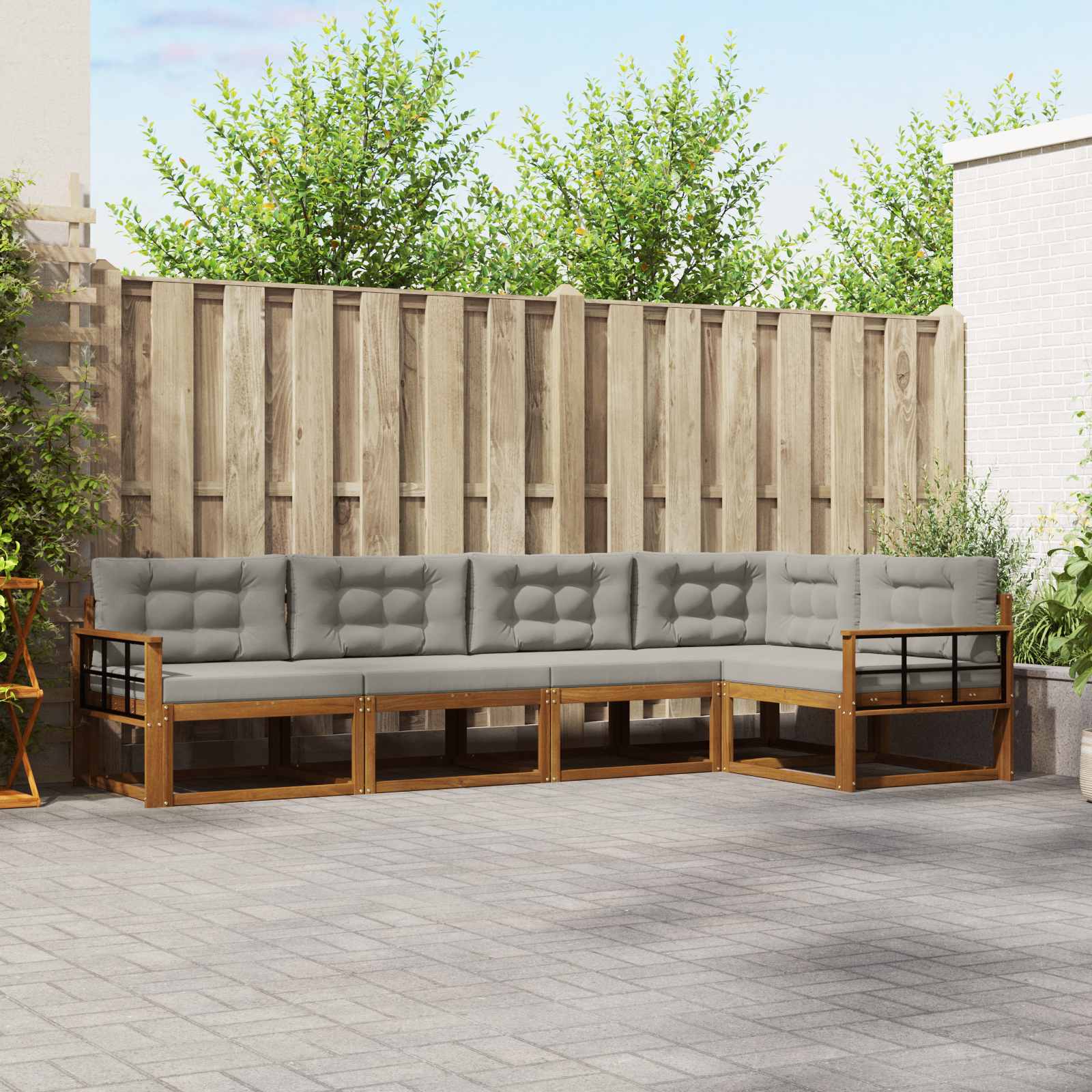 Set vanjskih sofa s jastukom 5 pcs Prirodna i svjetlosiva