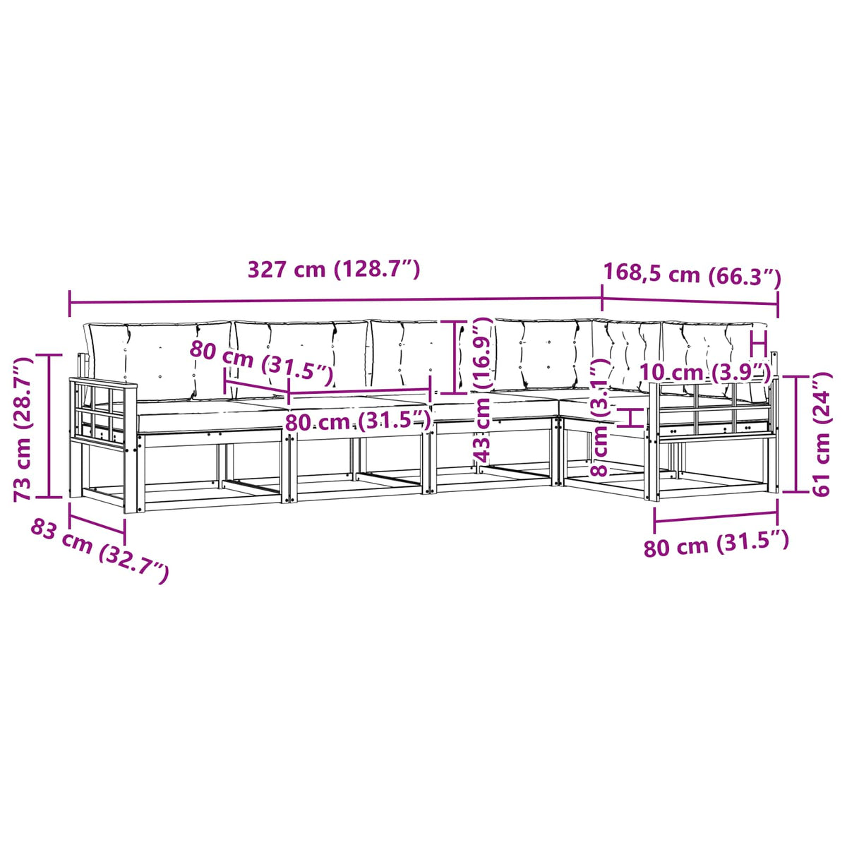 Set vanjskih sofa s jastukom 5 pcs Prirodna i svjetlosiva