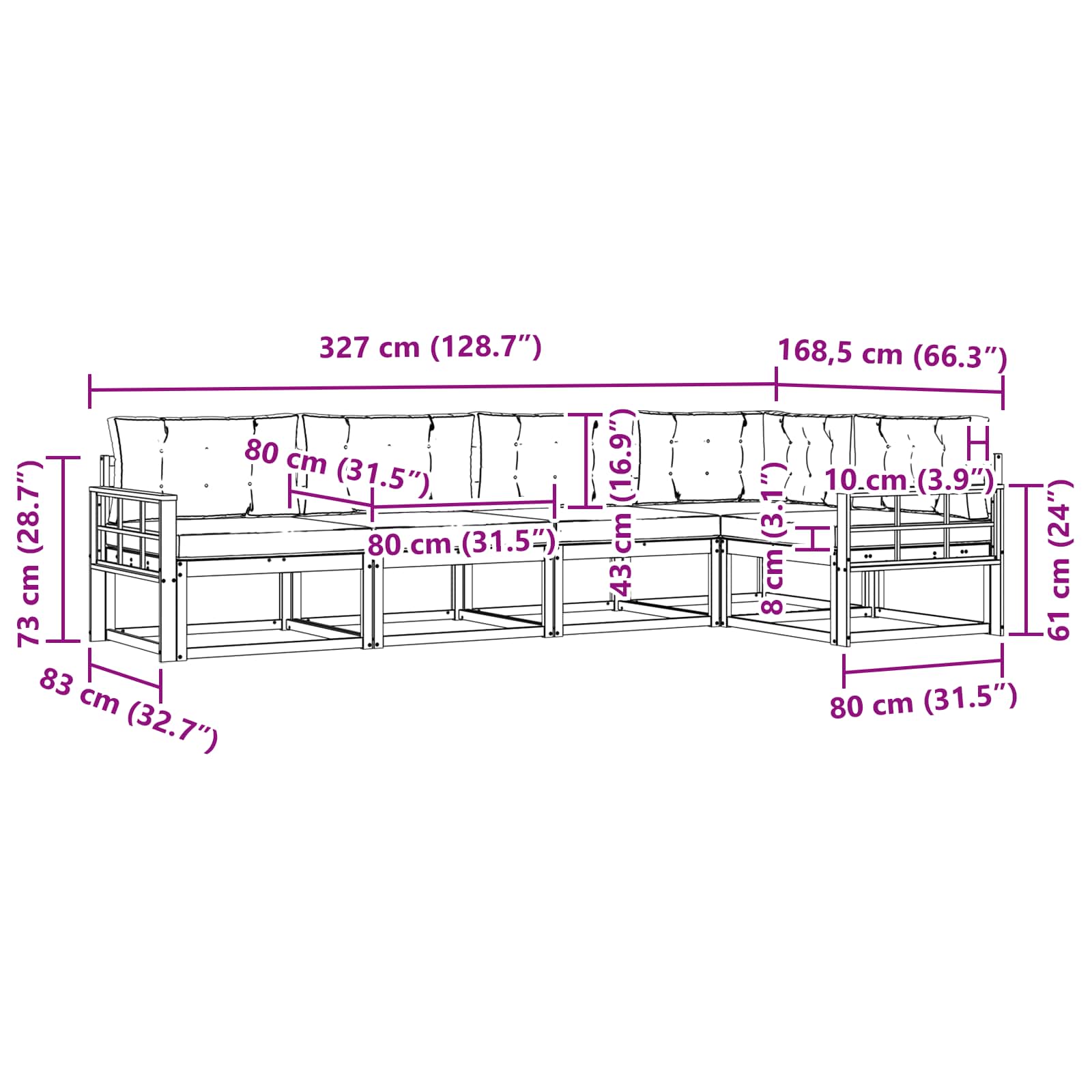 Set vanjskih sofa s jastukom 5 pcs Prirodna i svjetlosiva