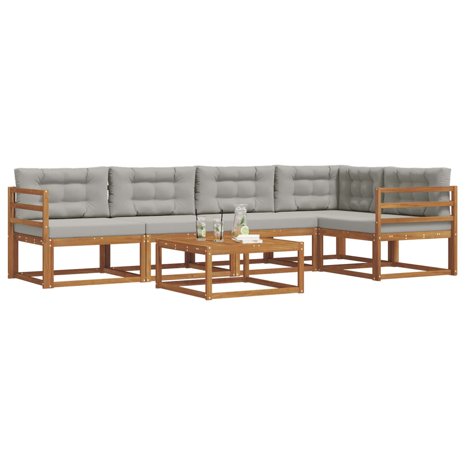 Set vanjskih sofa s jastukom 6 pcs Prirodna i svjetlosiva