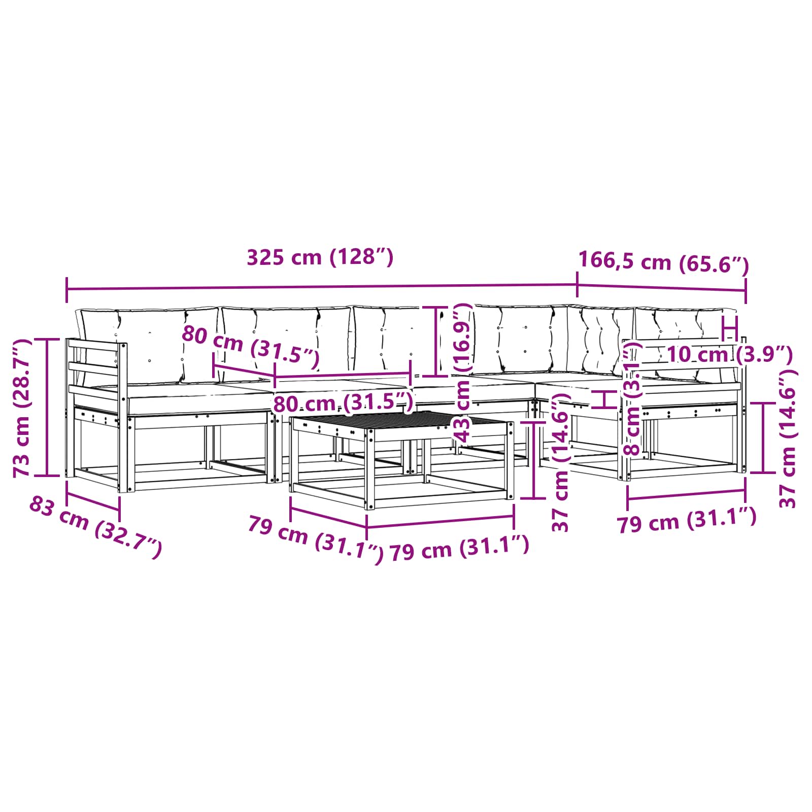 Set vanjskih sofa s jastukom 6 pcs Prirodna i svjetlosiva