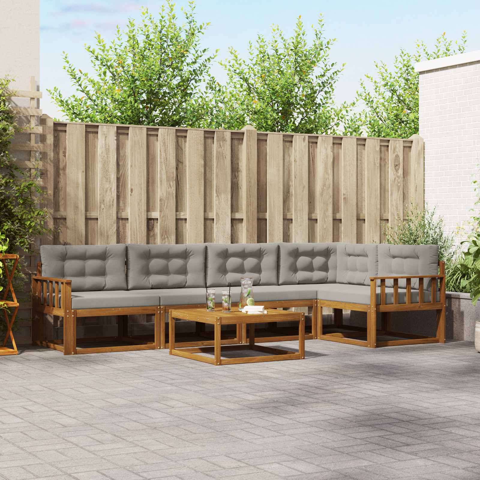 Set vanjskih sofa s jastukom 6 pcs Prirodna i svjetlosiva
