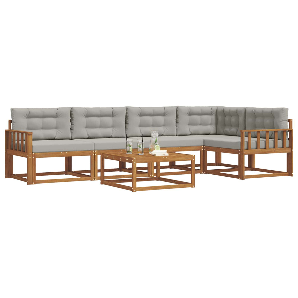 Set vanjskih sofa s jastukom 6 pcs Prirodna i svjetlosiva