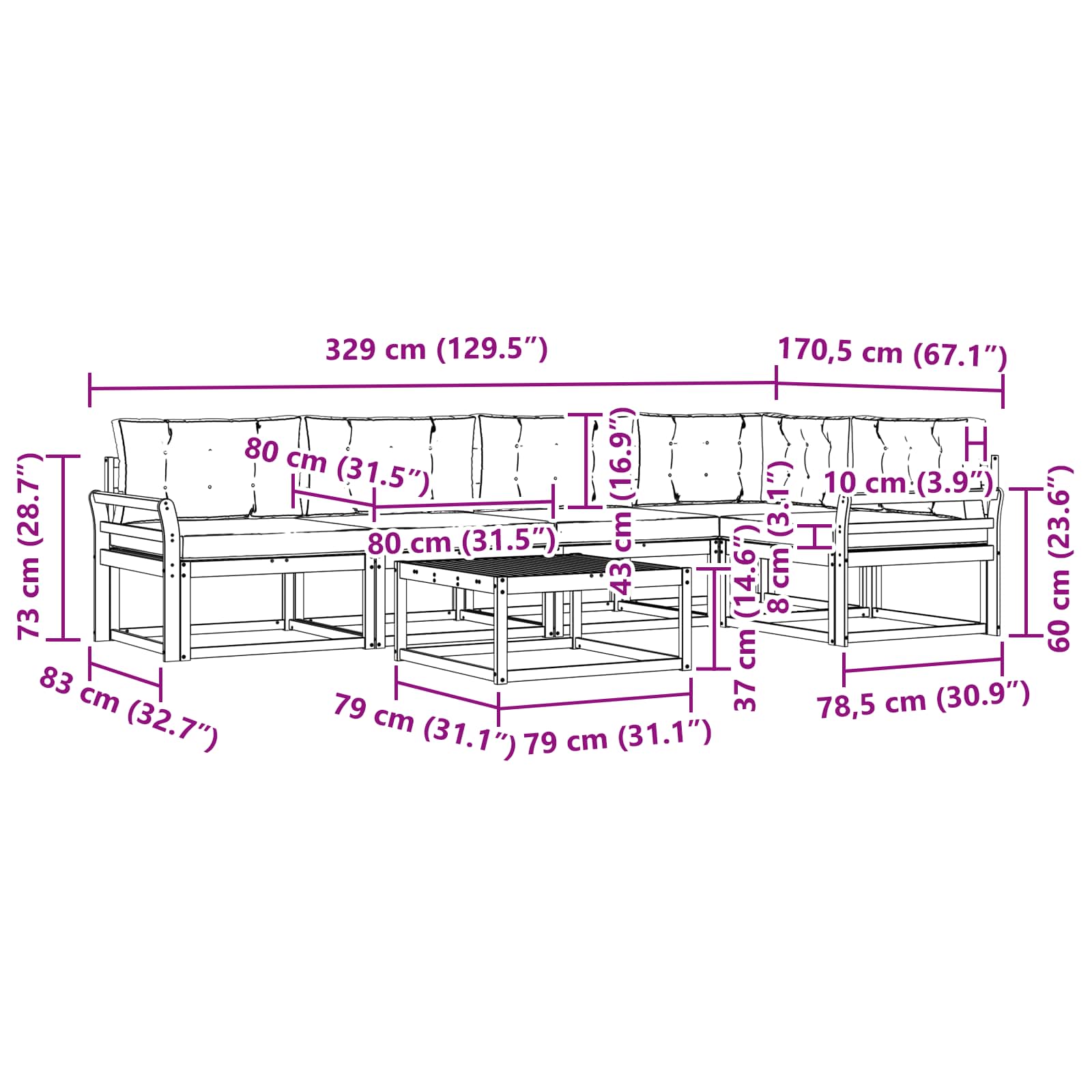 Set vanjskih sofa s jastukom 6 pcs Prirodna i svjetlosiva