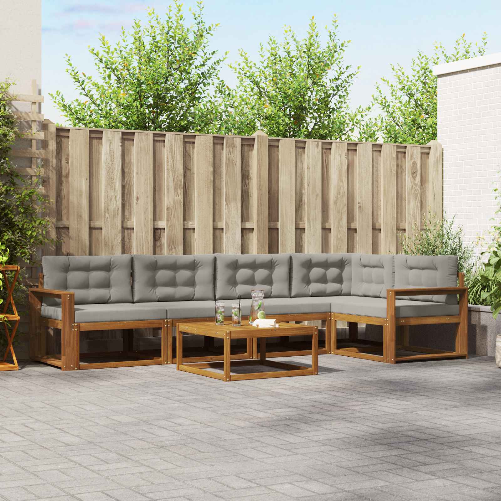 Set vanjskih sofa s jastukom 6 pcs Prirodna i svjetlosiva