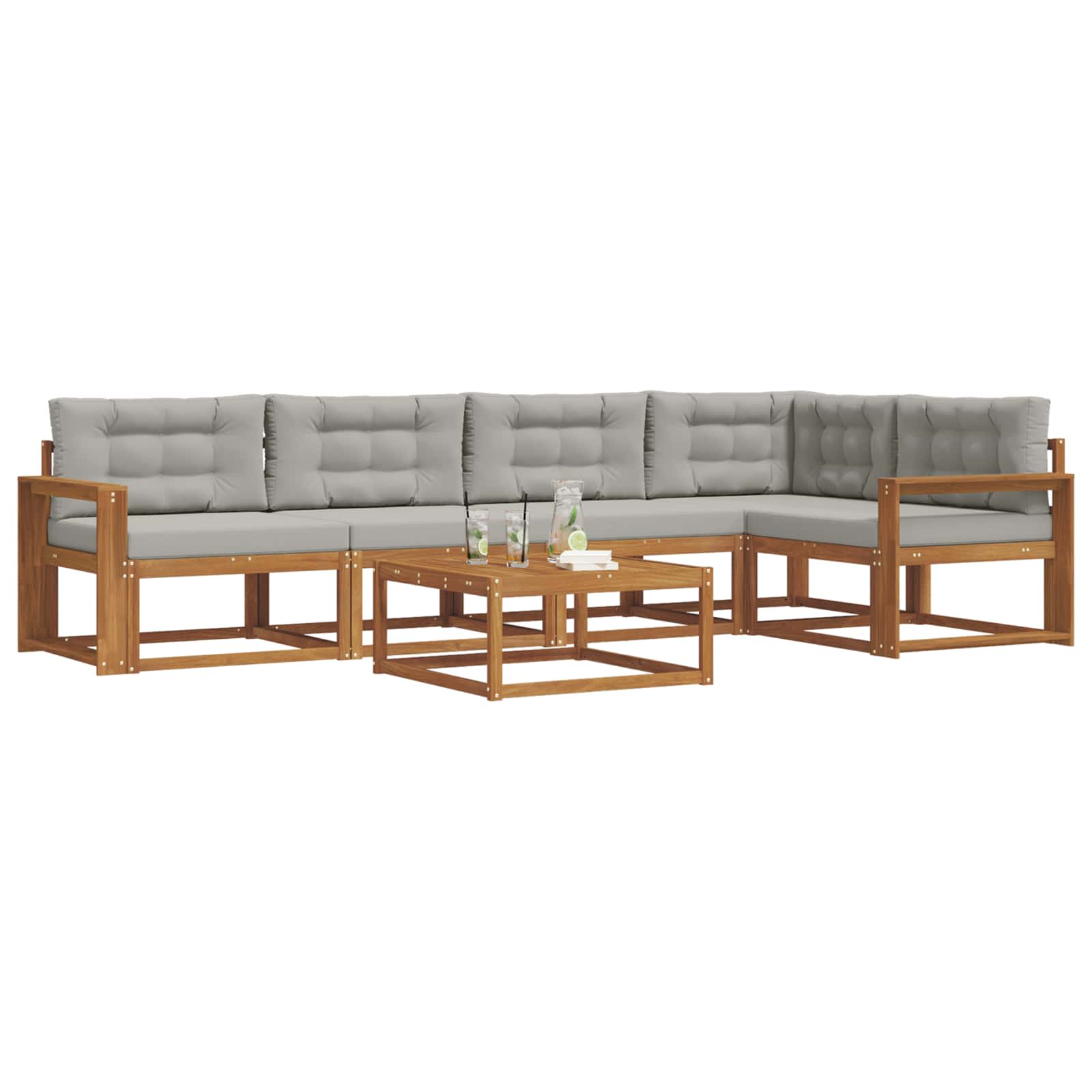 Set vanjskih sofa s jastukom 6 pcs Prirodna i svjetlosiva