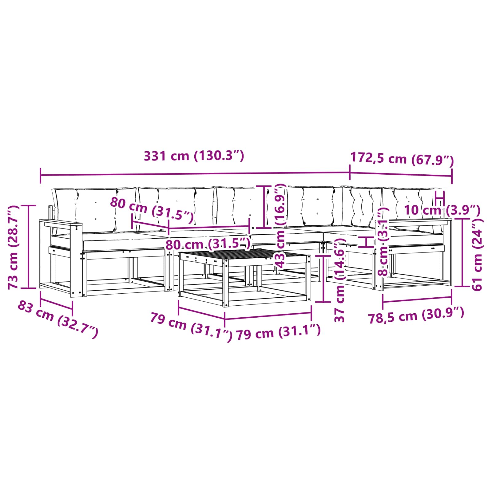 Set vanjskih sofa s jastukom 6 pcs Prirodna i svjetlosiva
