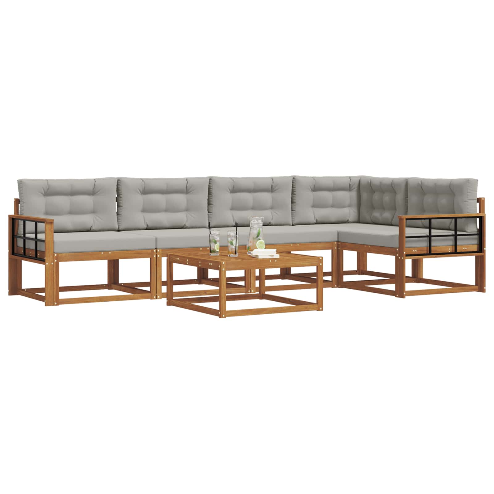 Set vanjskih sofa s jastukom 6 pcs Prirodna i svjetlosiva