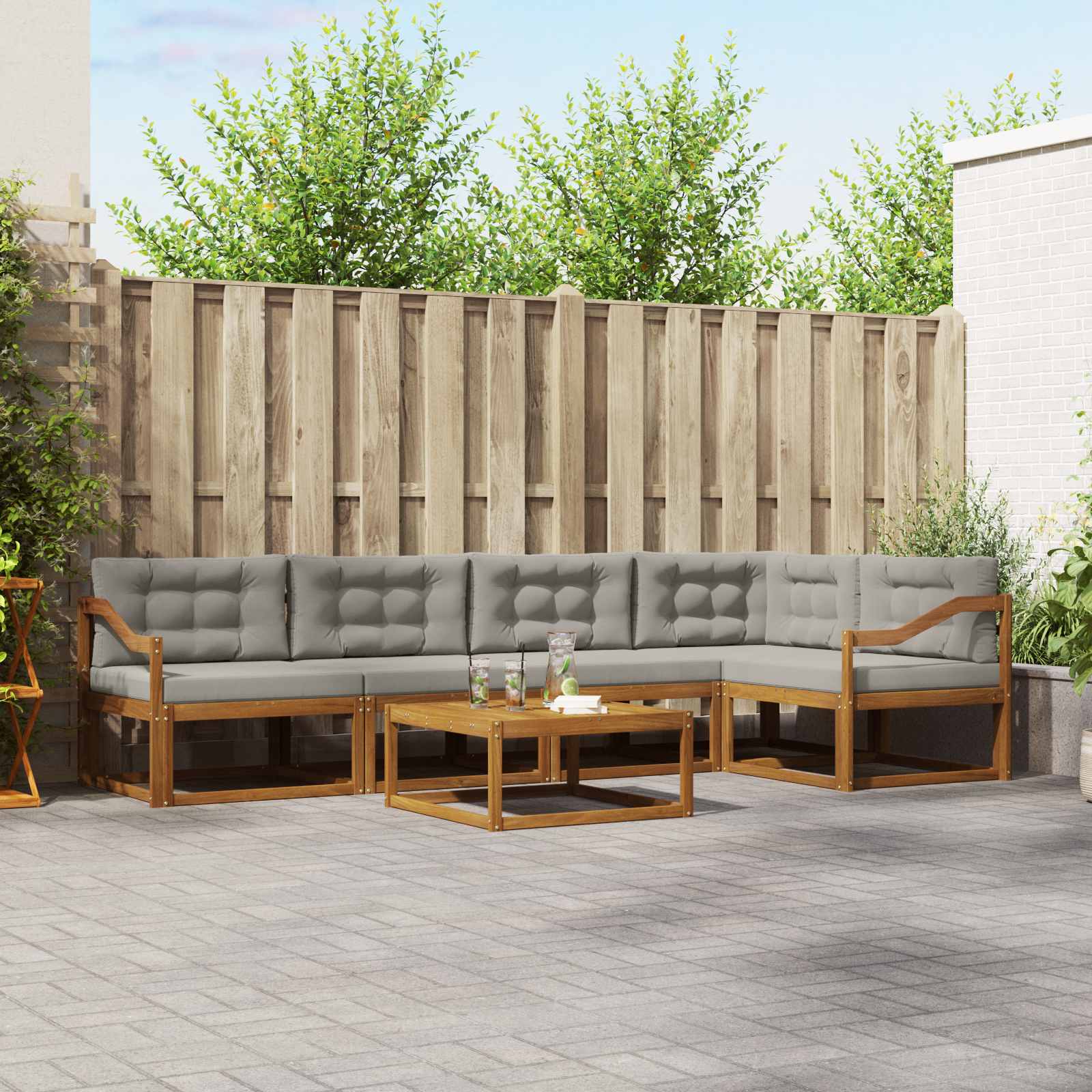 Set vanjskih sofa s jastukom 6 pcs Prirodna i svjetlosiva